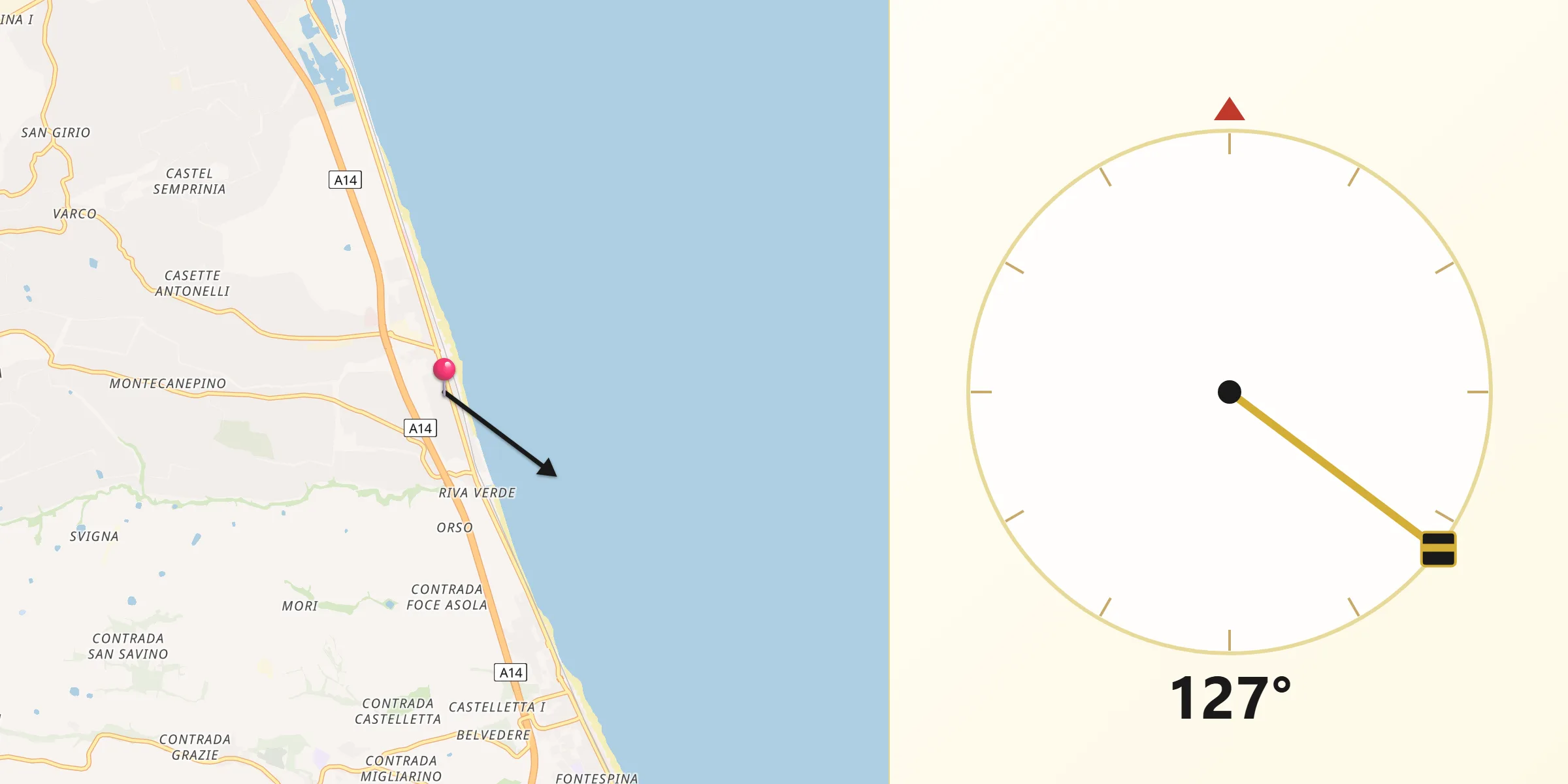 Direzione della Qibla da Porto Potenza Picena