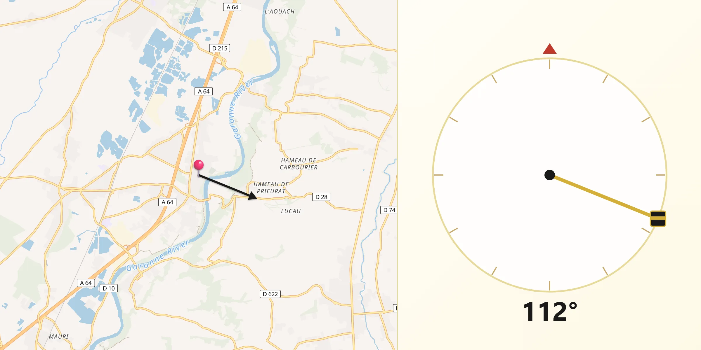 Direction vers la Qibla depuis Noé