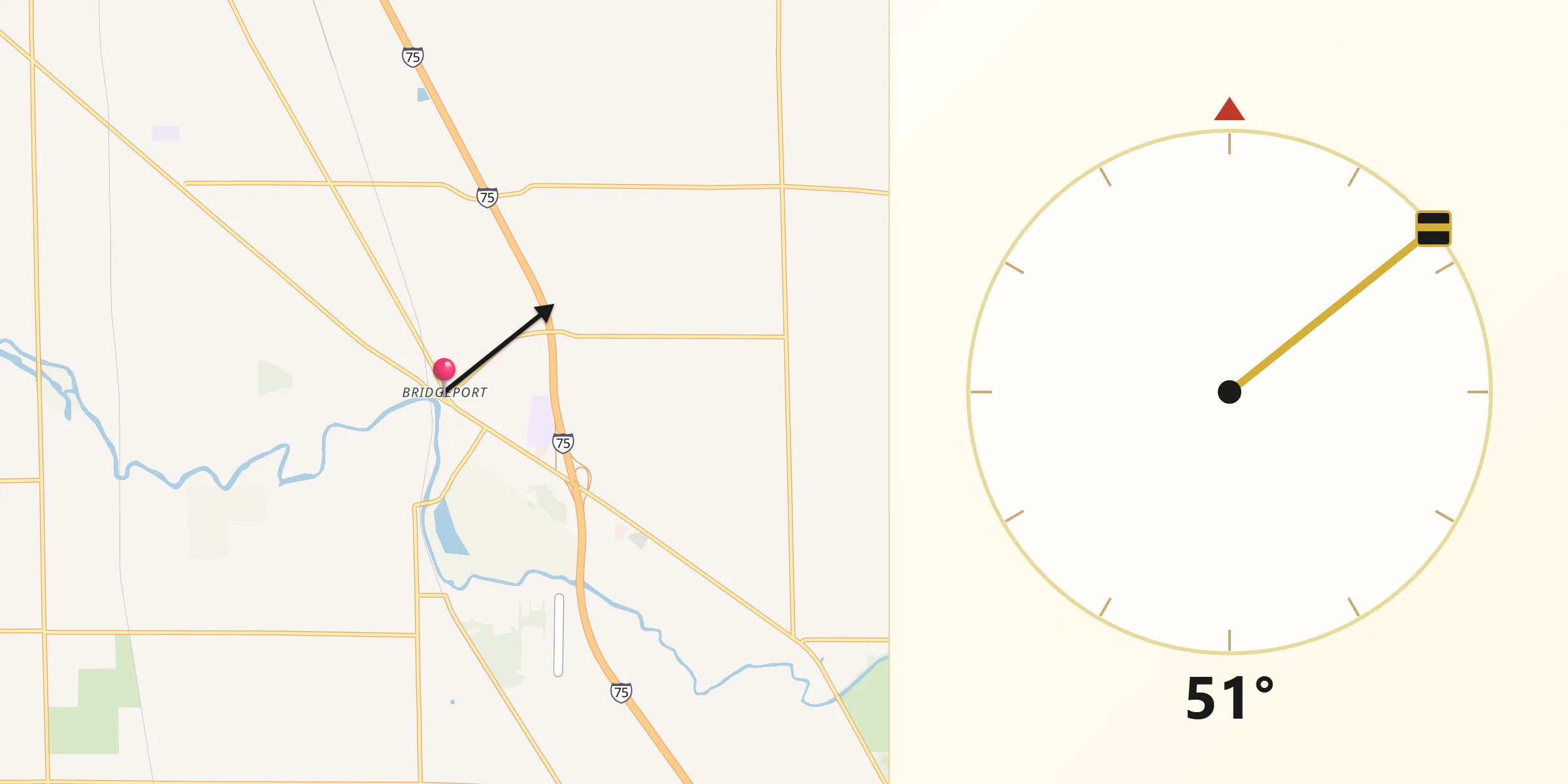 Dirección de la Qibla desde Bridgeport