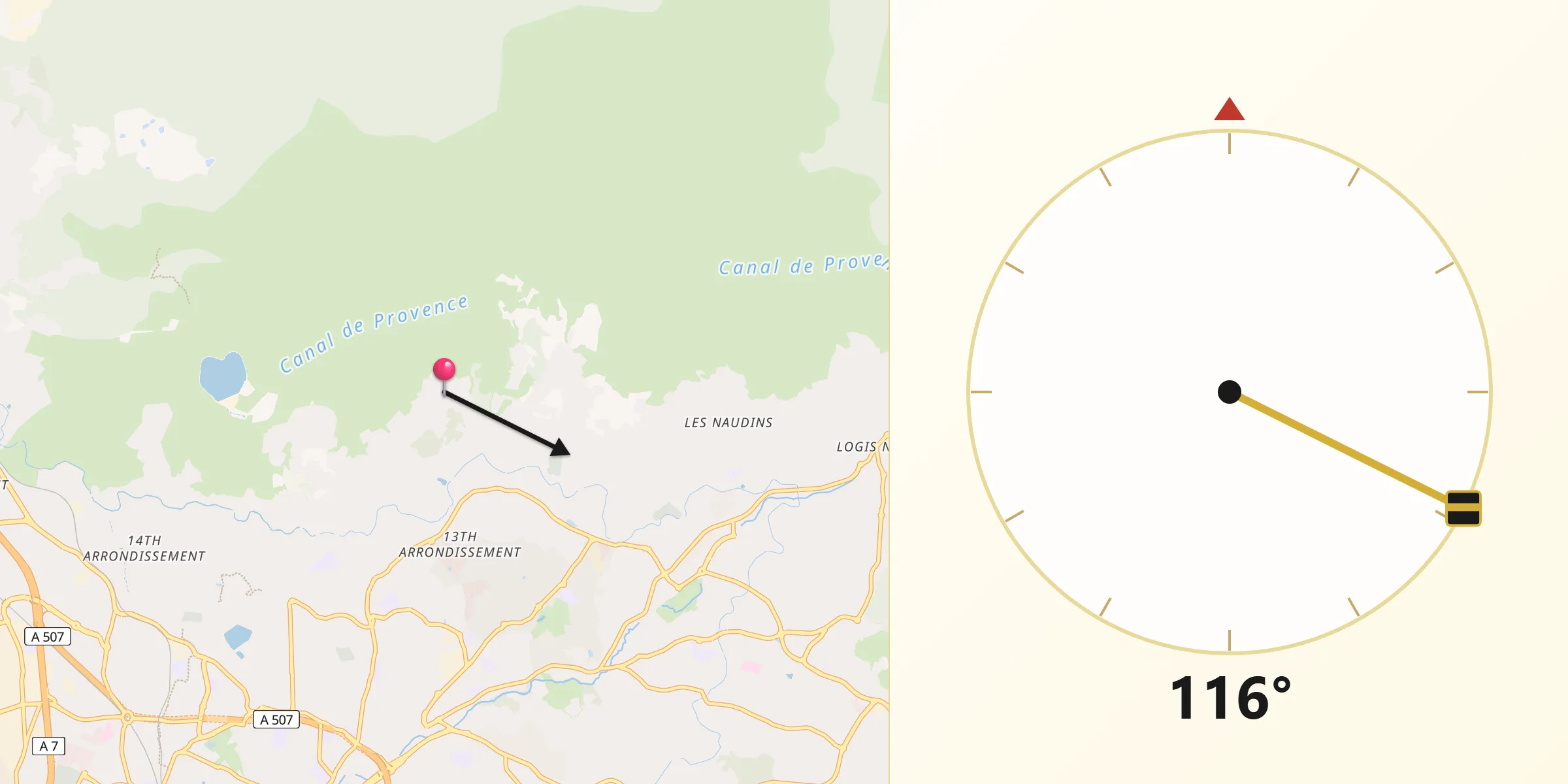 Direction vers la Qibla depuis Mouret