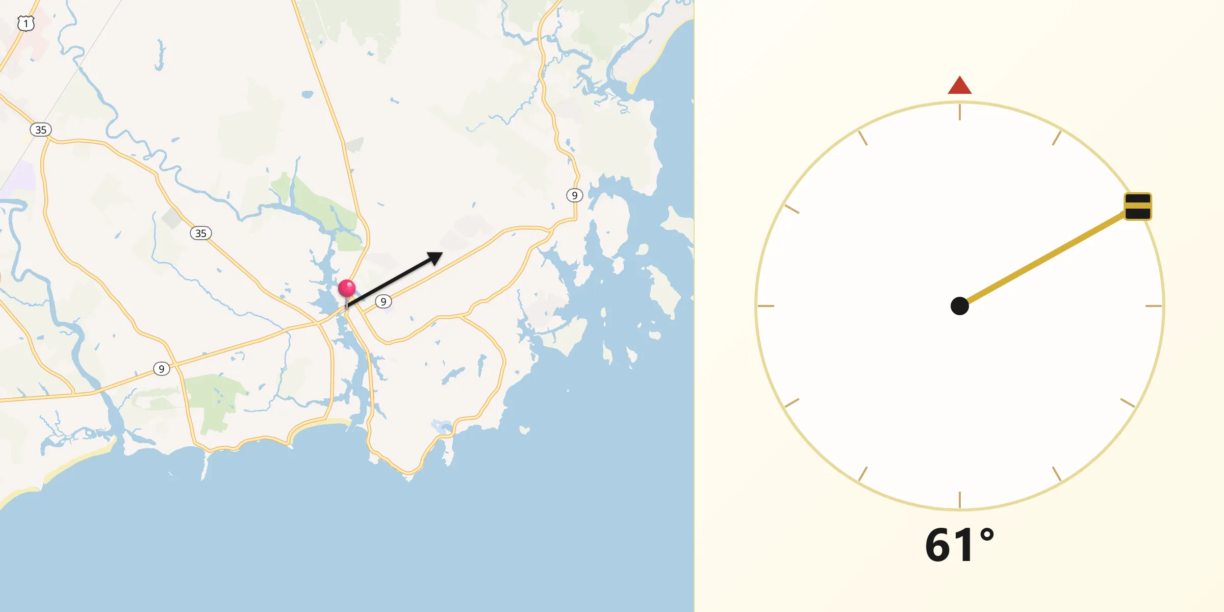 Qibla Direction from Kennebunkport