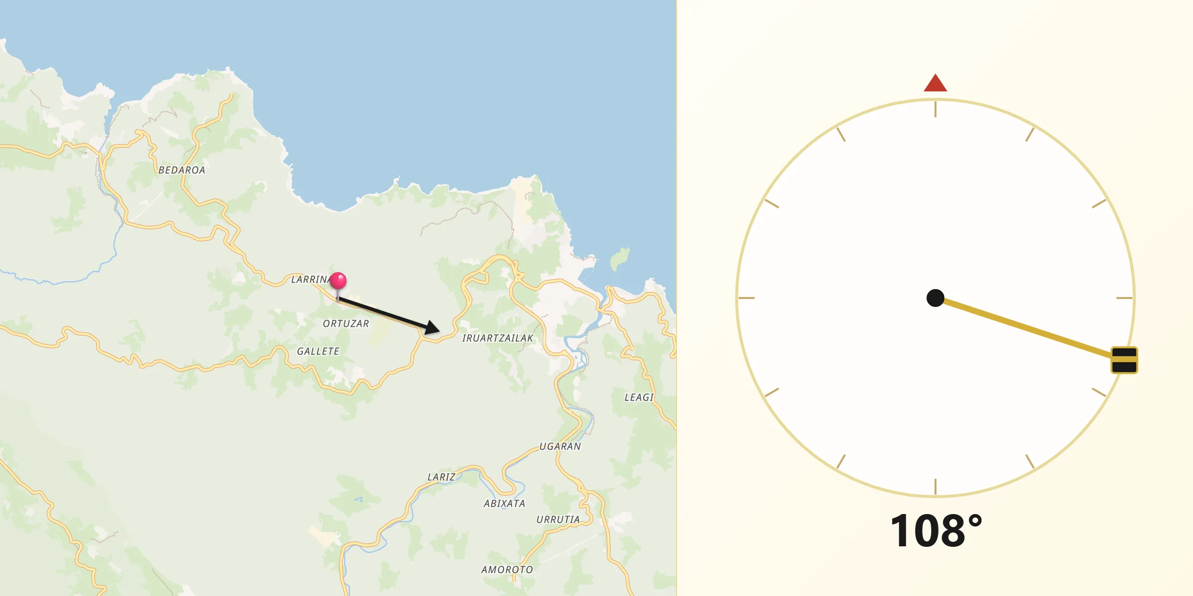 Dirección de la Qibla desde Ispaster