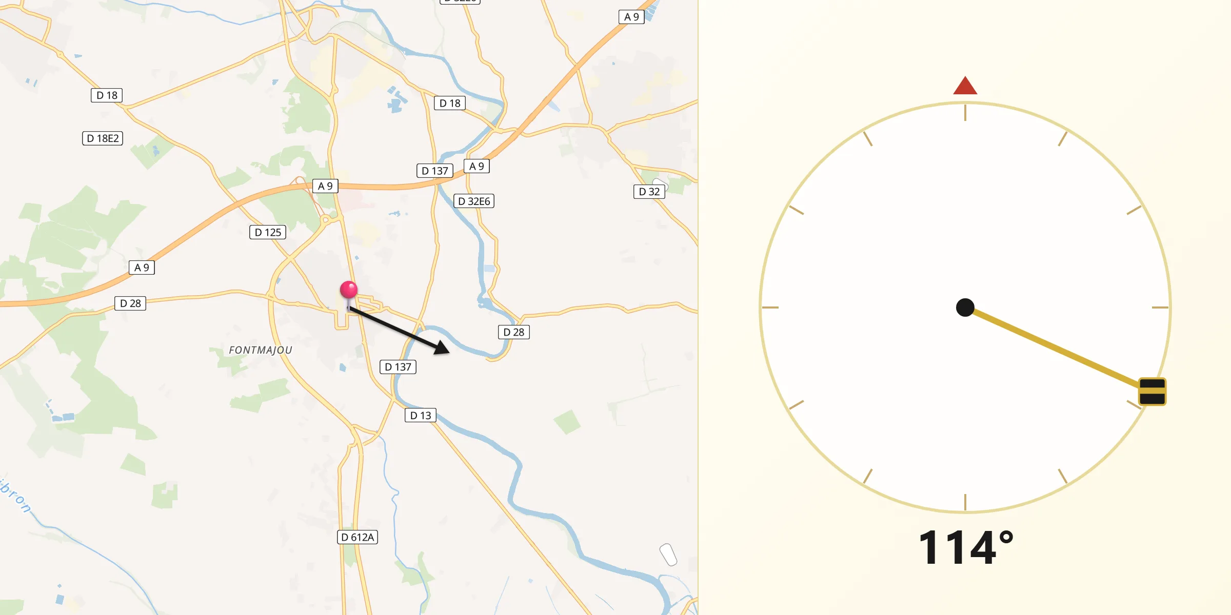 Direction vers la Qibla depuis Bessan