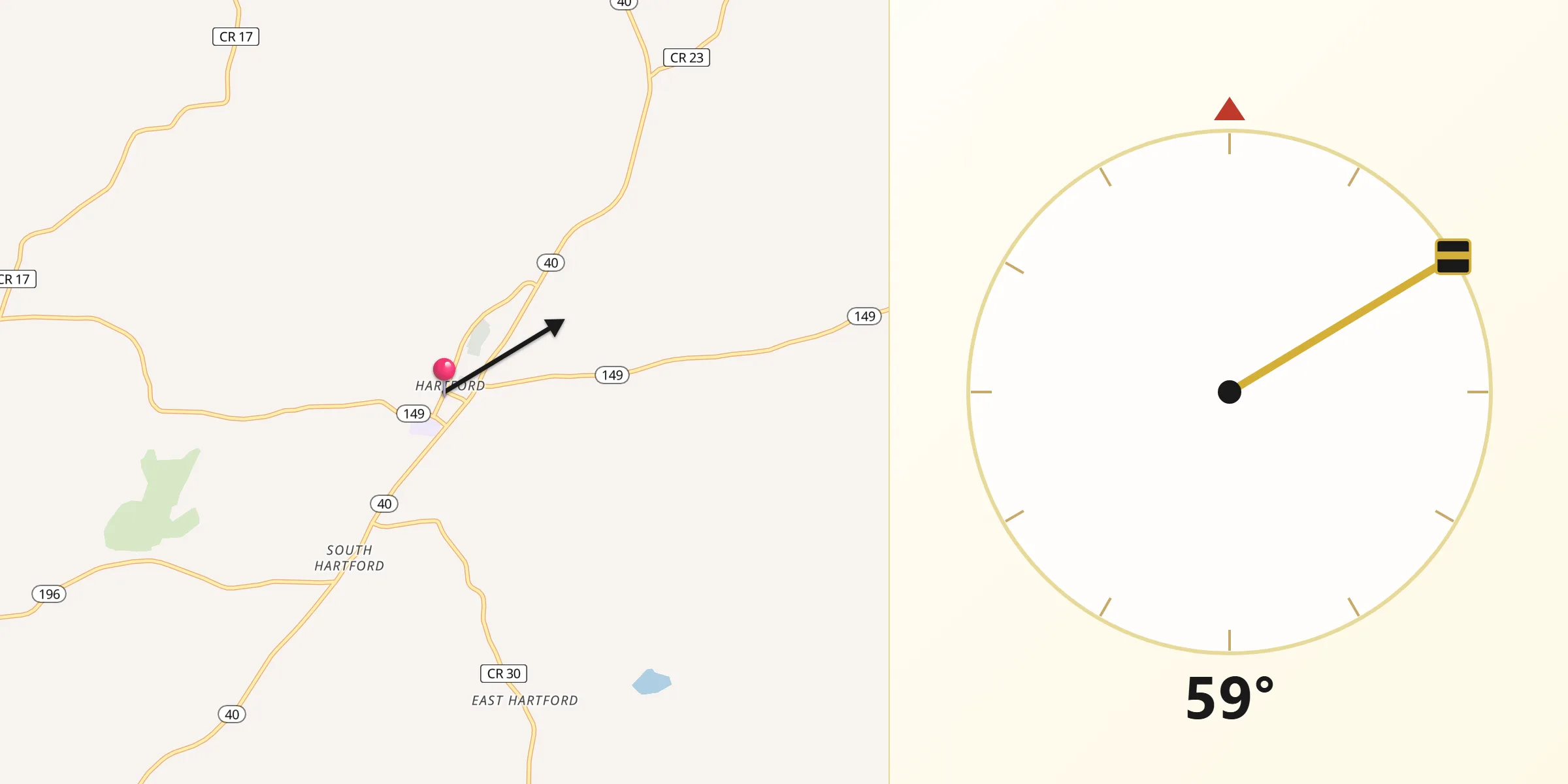 Dirección de la Qibla desde Hartford