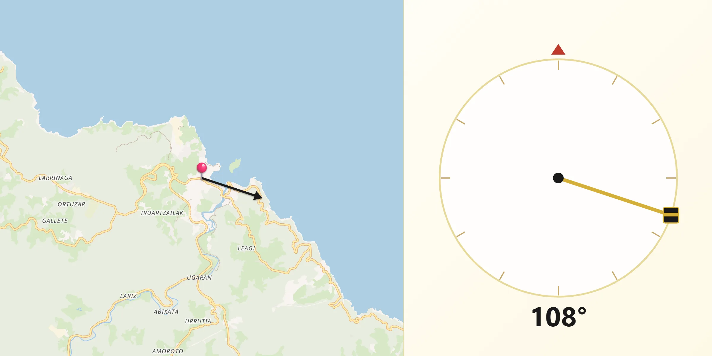 Dirección de la Qibla desde Lekeitio