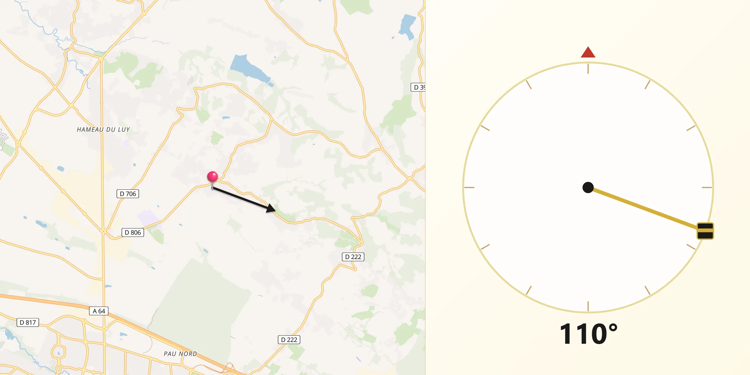 Direction vers la Qibla depuis Montardon