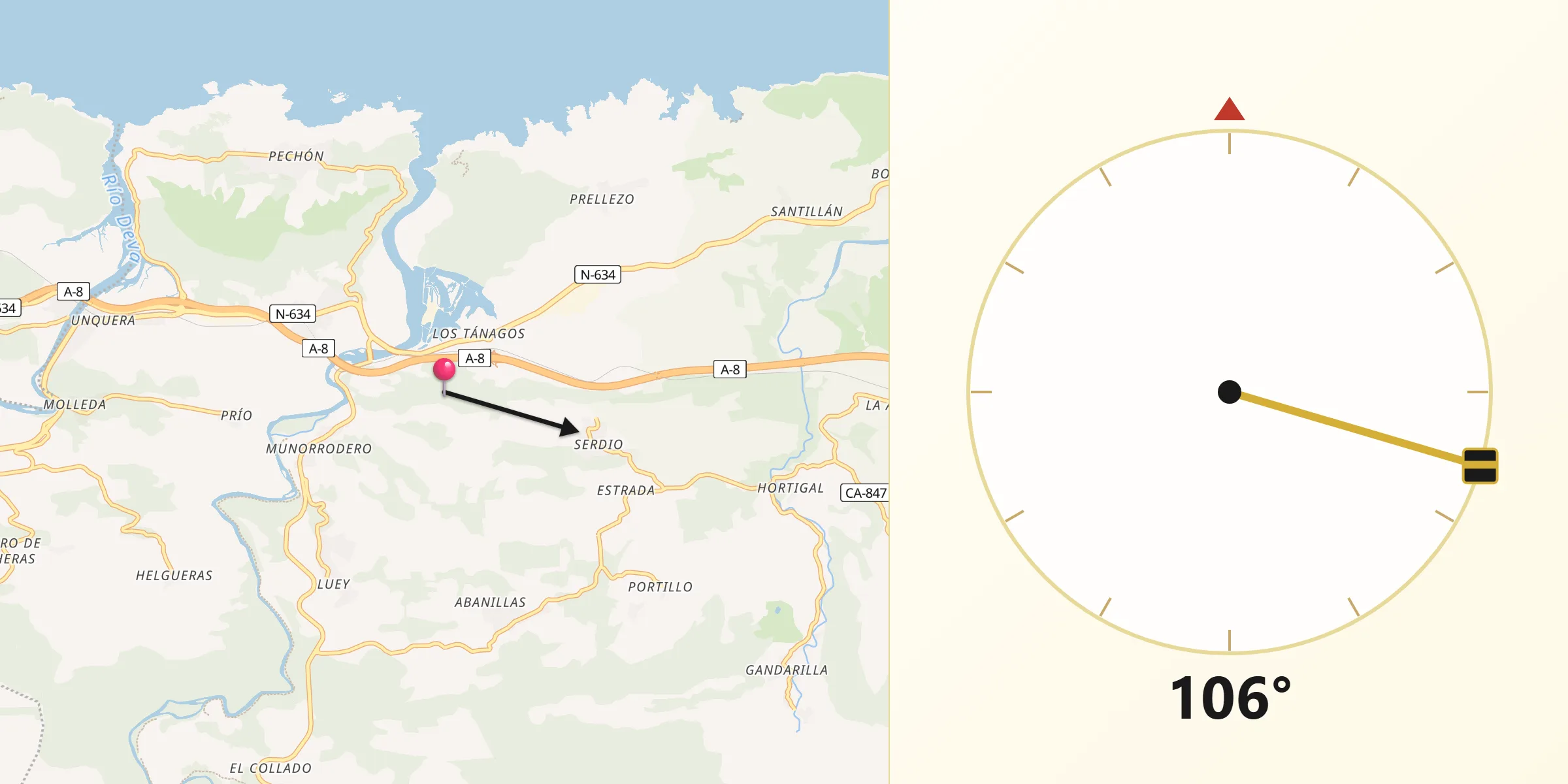 Dirección de la Qibla desde Val de San Vicente