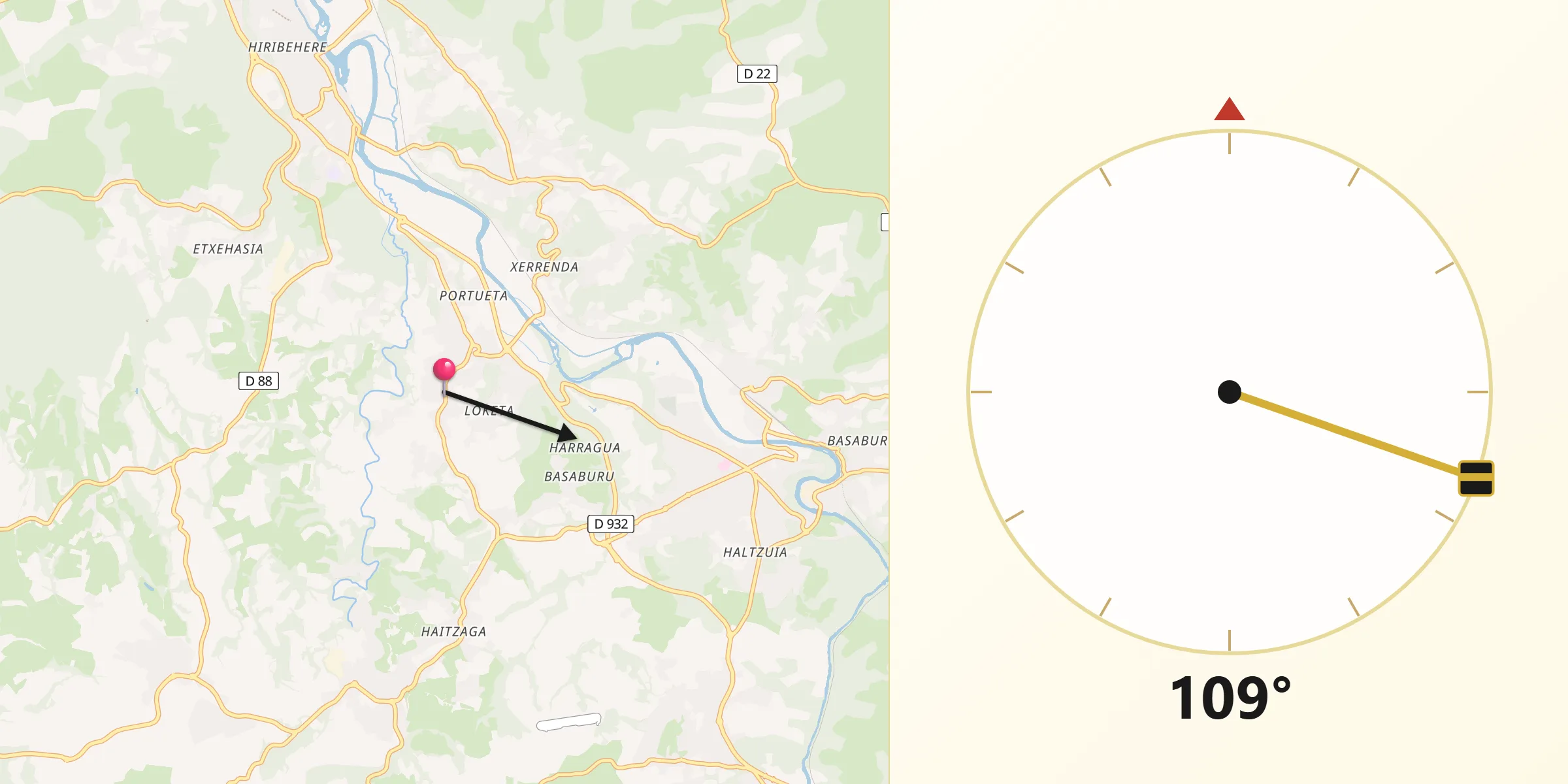 Direction vers la Qibla depuis Larressore