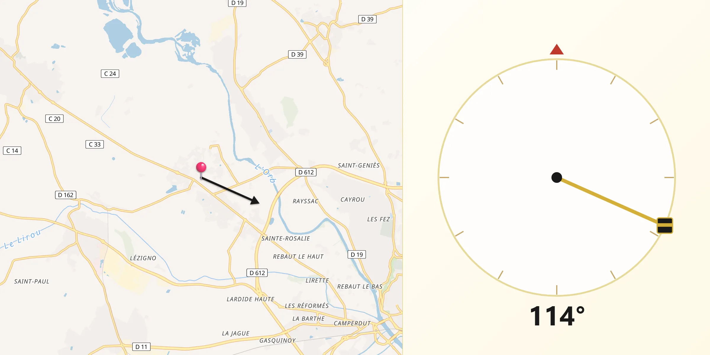 Direction vers la Qibla depuis Maraussan