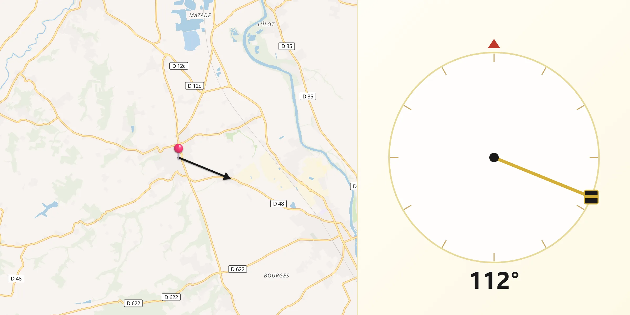 Direction vers la Qibla depuis Miremont
