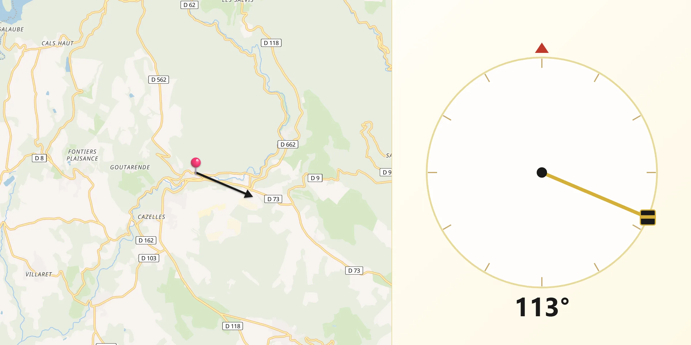 Direction vers la Qibla depuis Cuxac-Cabardès