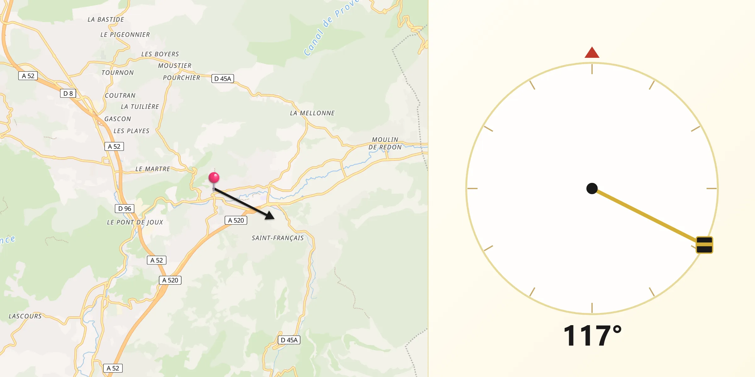 Direction vers la Qibla depuis Auriol
