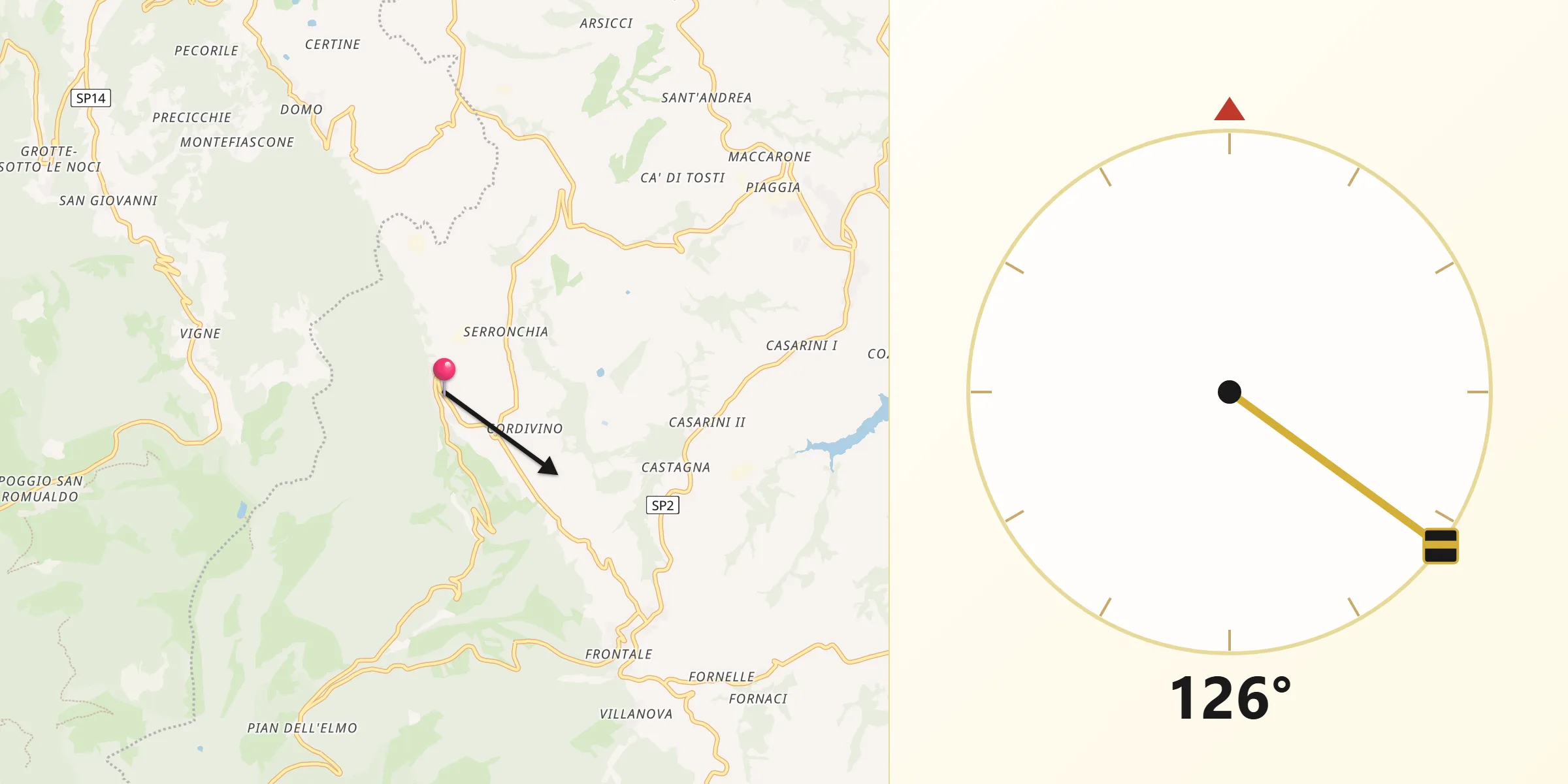 Direzione della Qibla da Poggio San Vicino