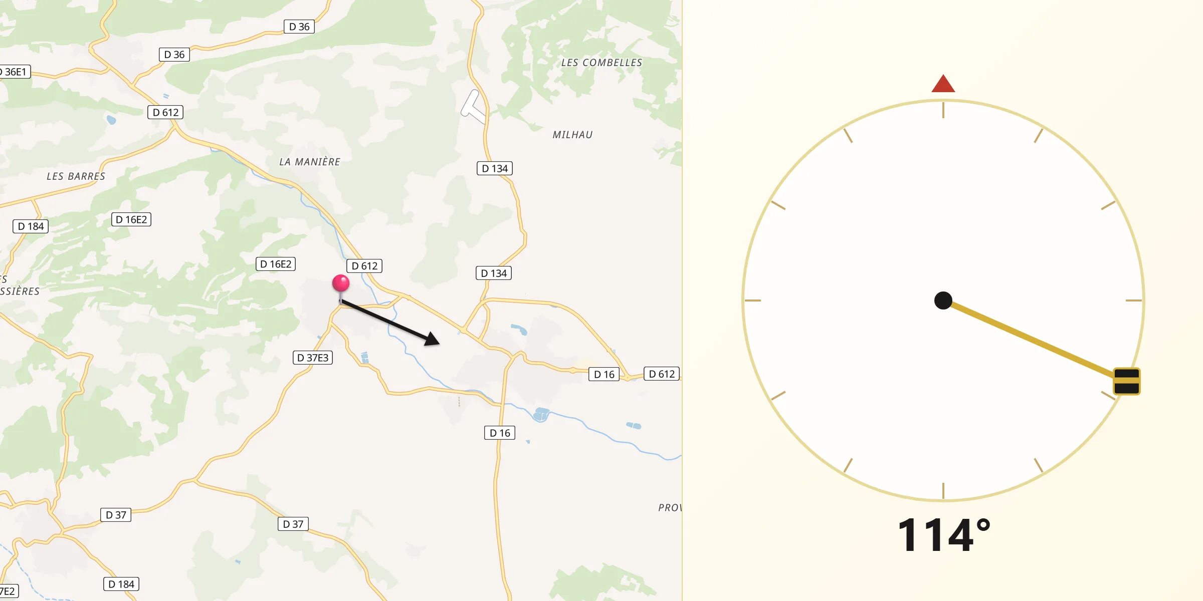 Direction vers la Qibla depuis Creissan