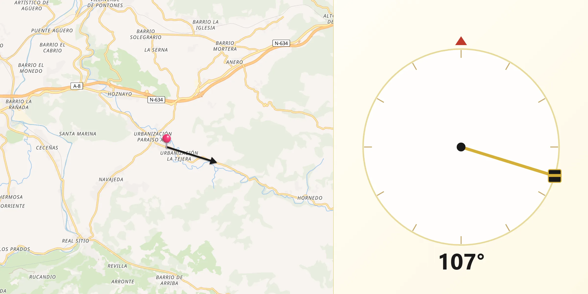 Dirección de la Qibla desde Entrambasaguas