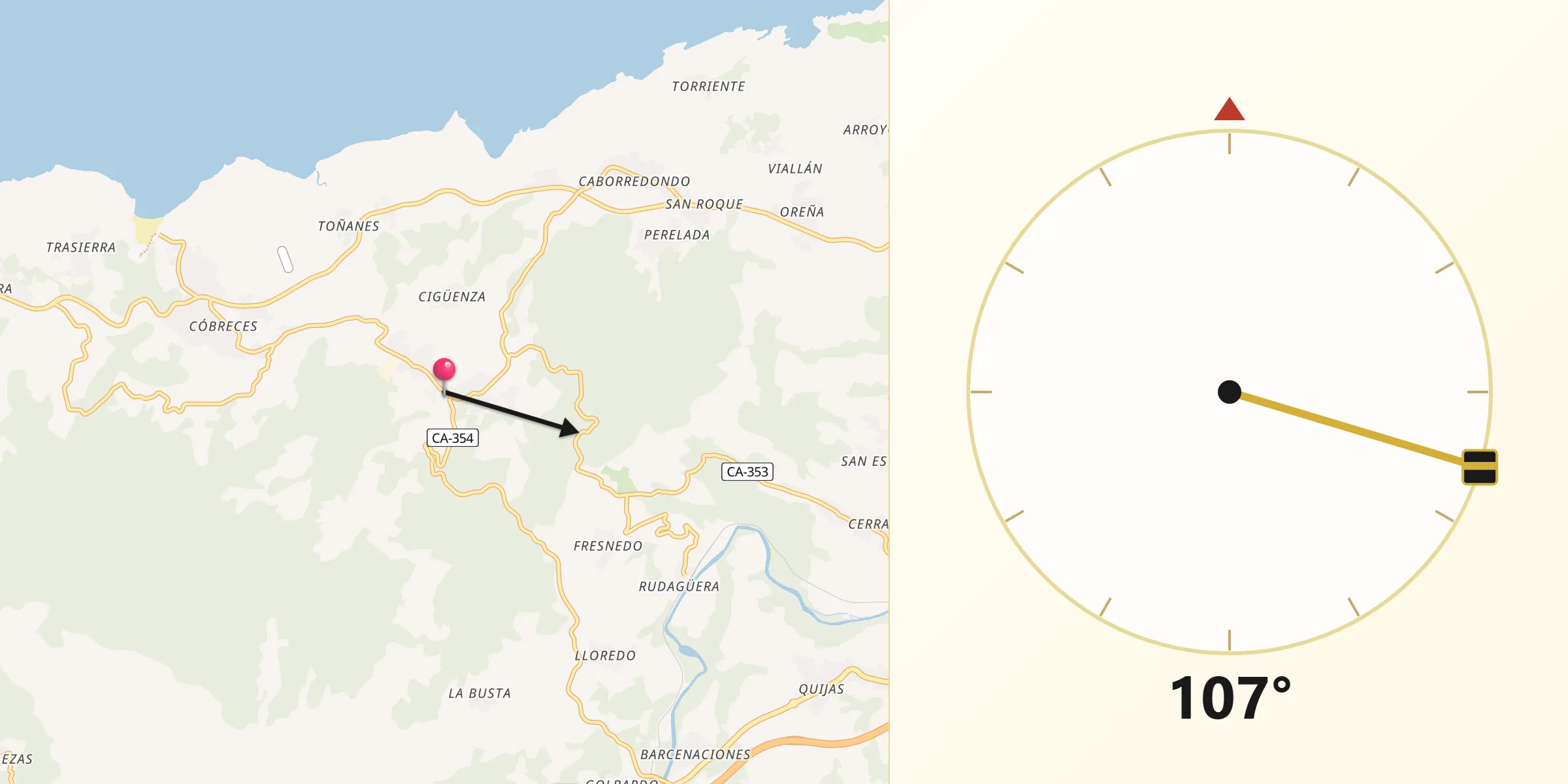 Dirección de la Qibla desde Alfoz de Lloredo