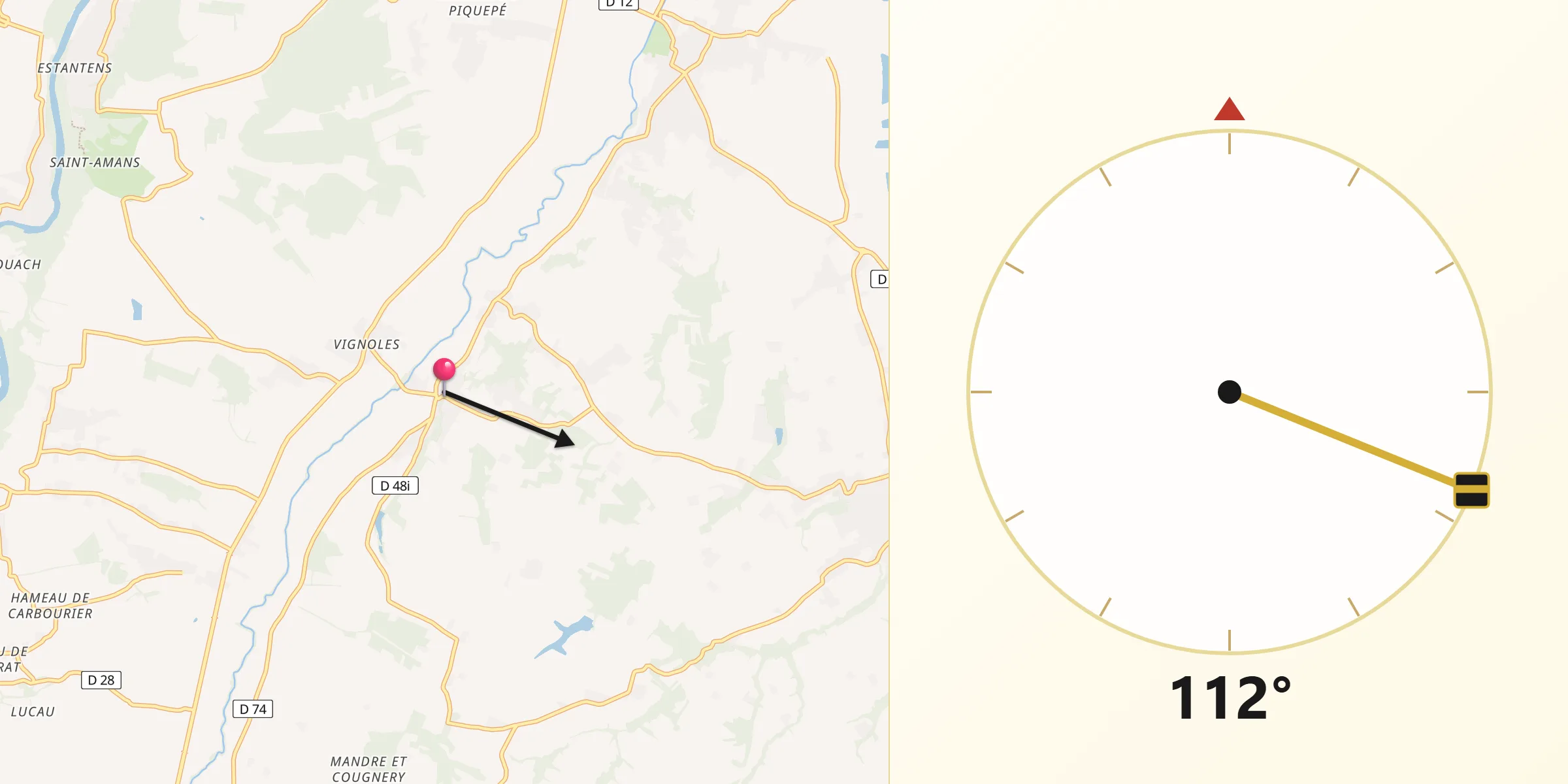 Direction vers la Qibla depuis Beaumont-sur-Lèze
