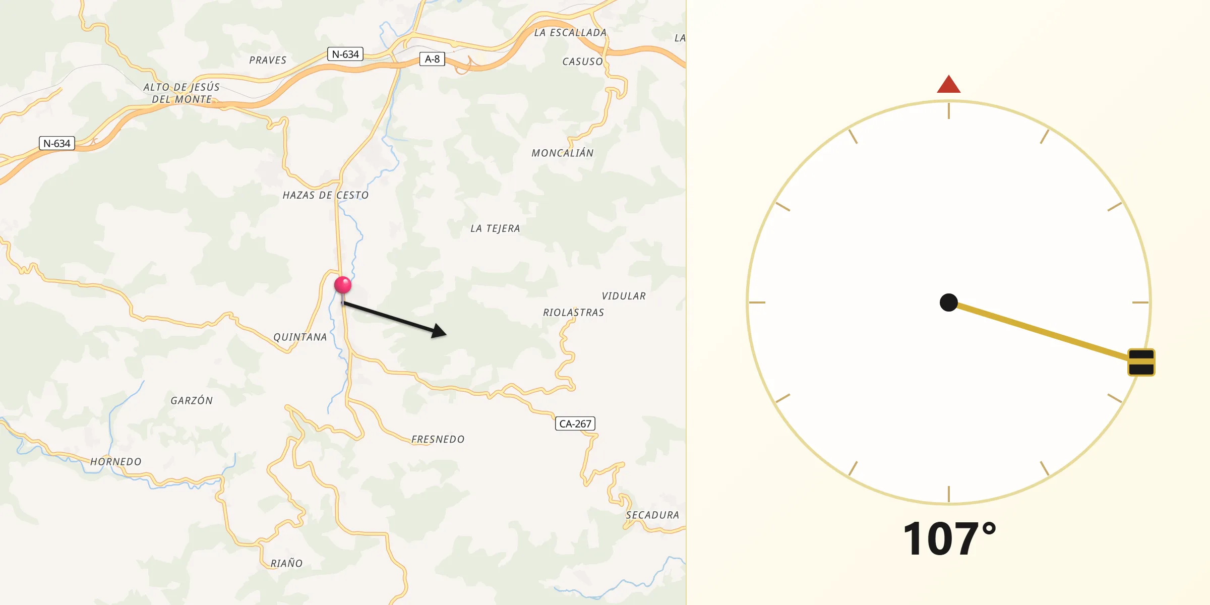 Dirección de la Qibla desde Solórzano