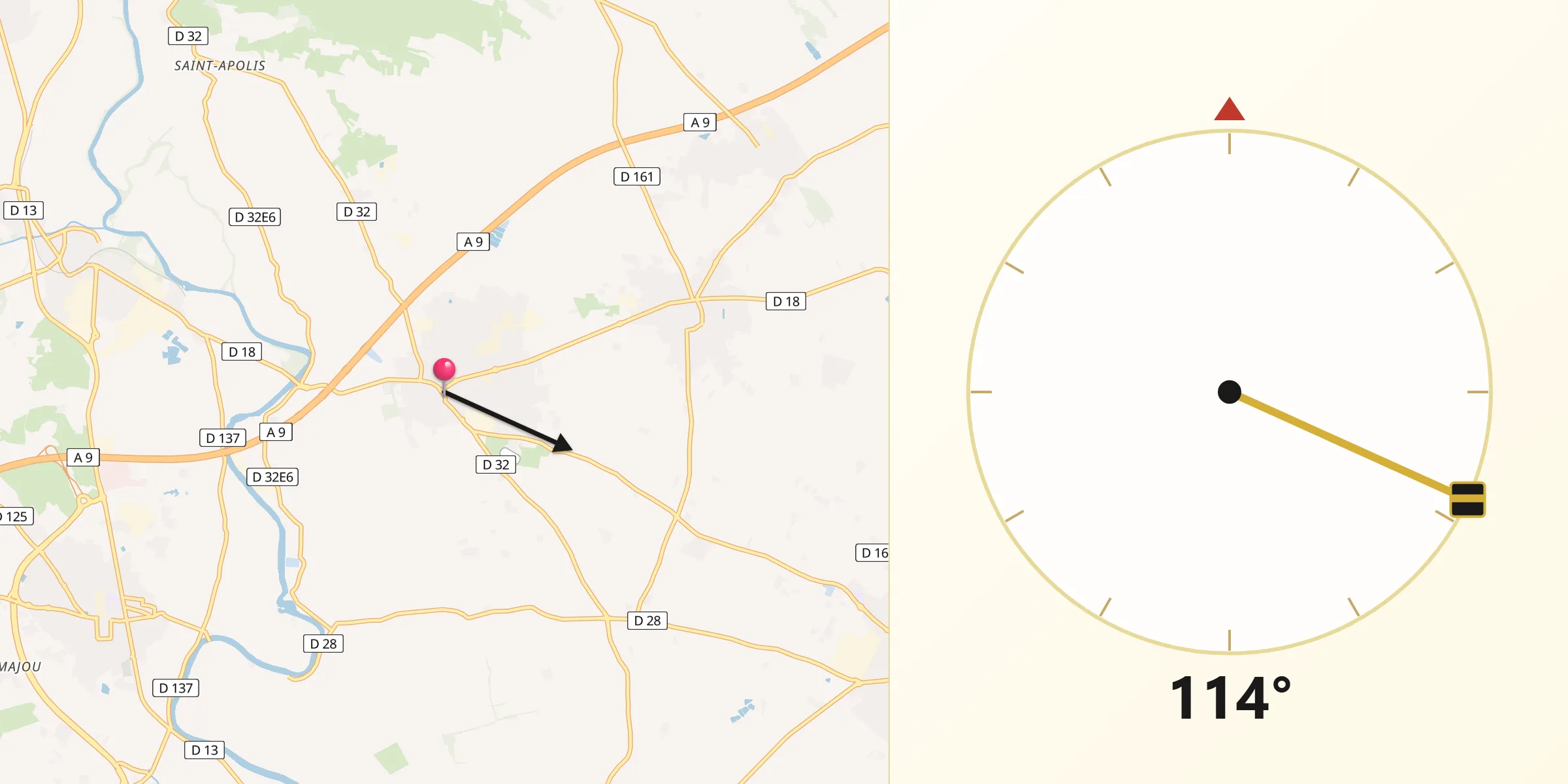 Direction vers la Qibla depuis Florensac