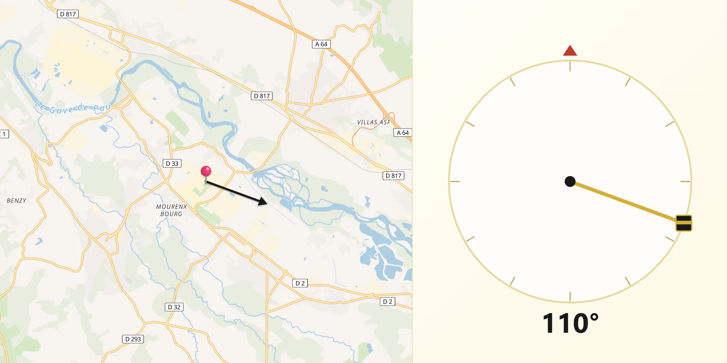 Direction vers la Qibla depuis Mourenx