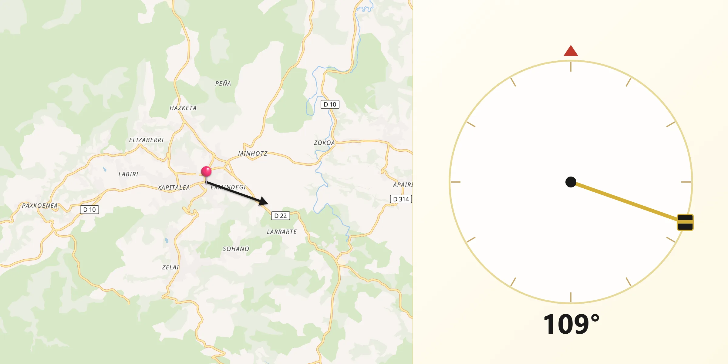 Direction vers la Qibla depuis Hasparren