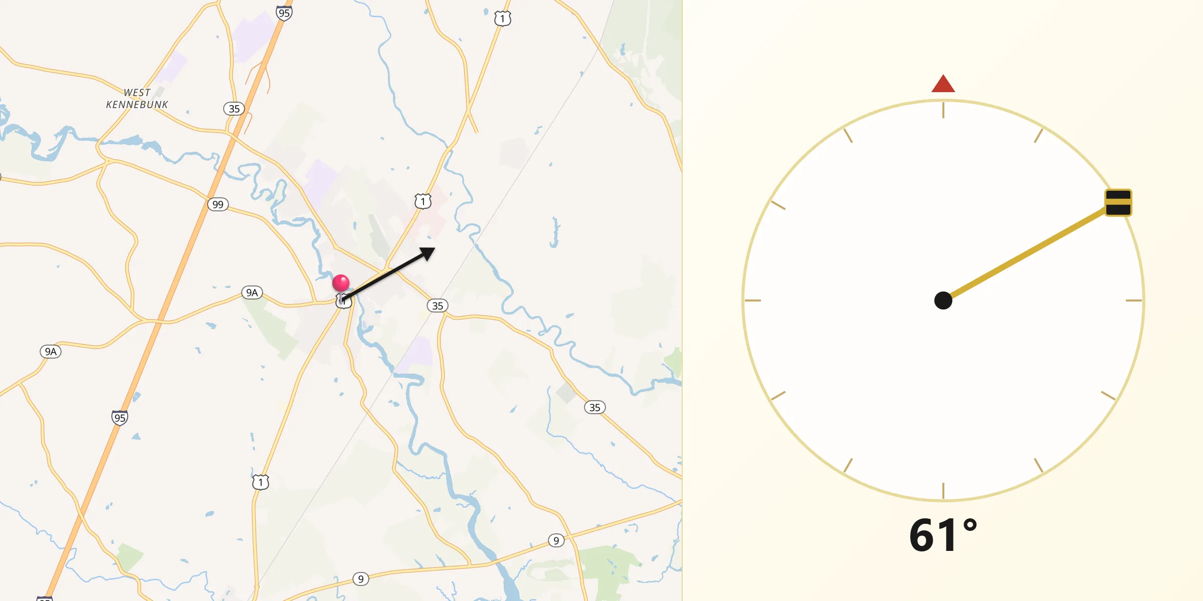 Qibla Direction from Kennebunk