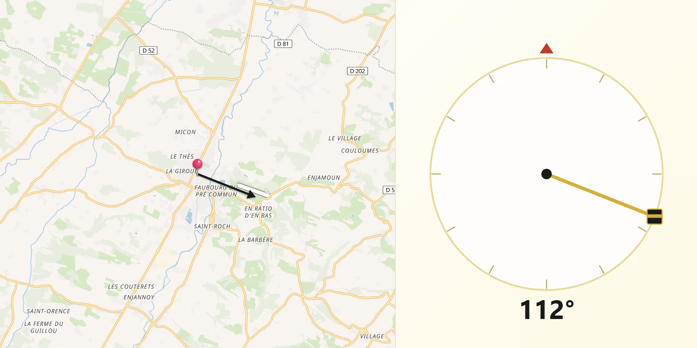 Direction vers la Qibla depuis L’Isle-en-Dodon