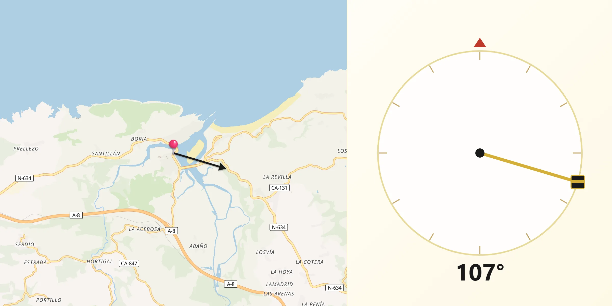Dirección de la Qibla desde San Vicente de la Barquera