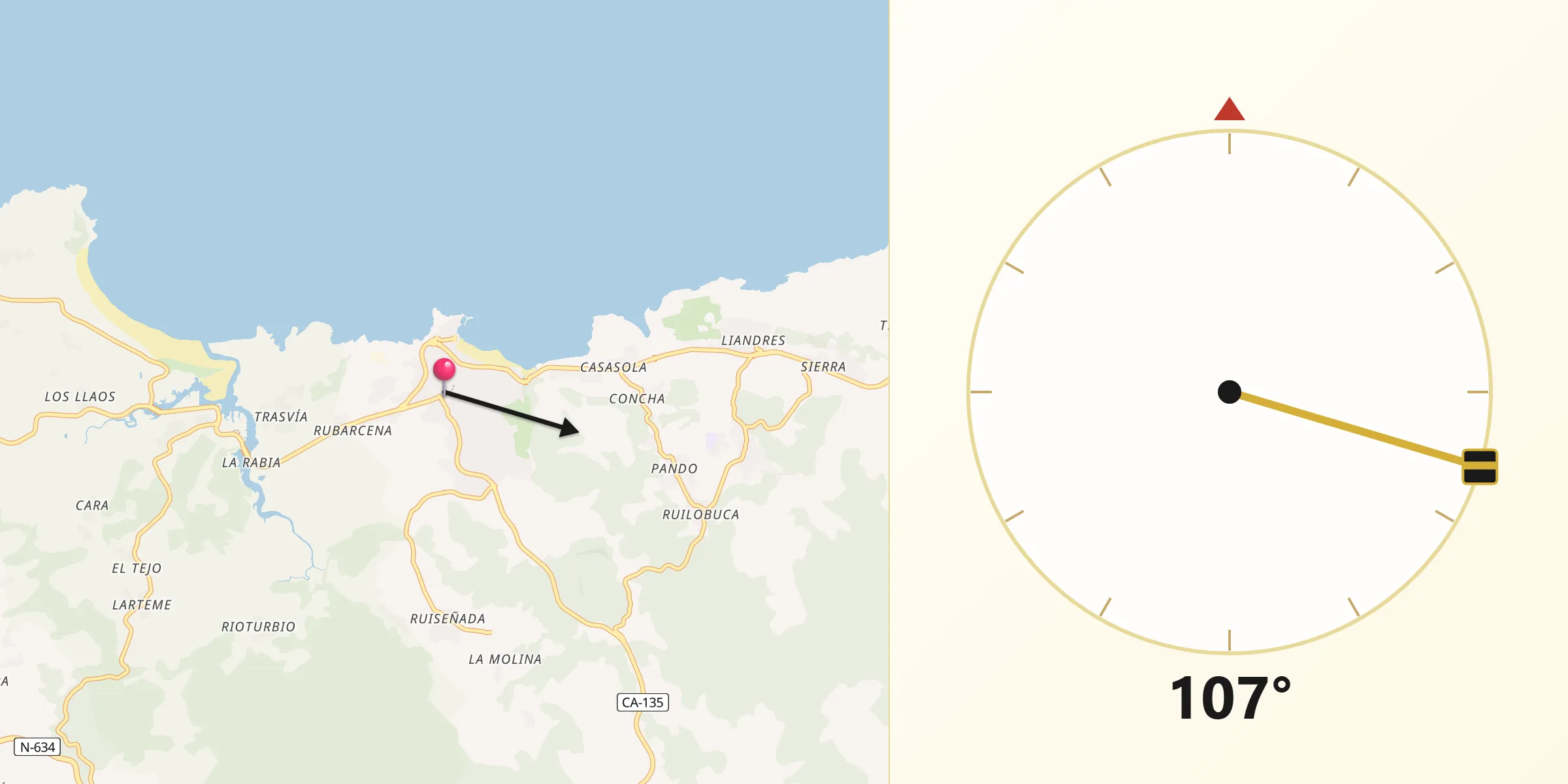 Dirección de la Qibla desde Comillas