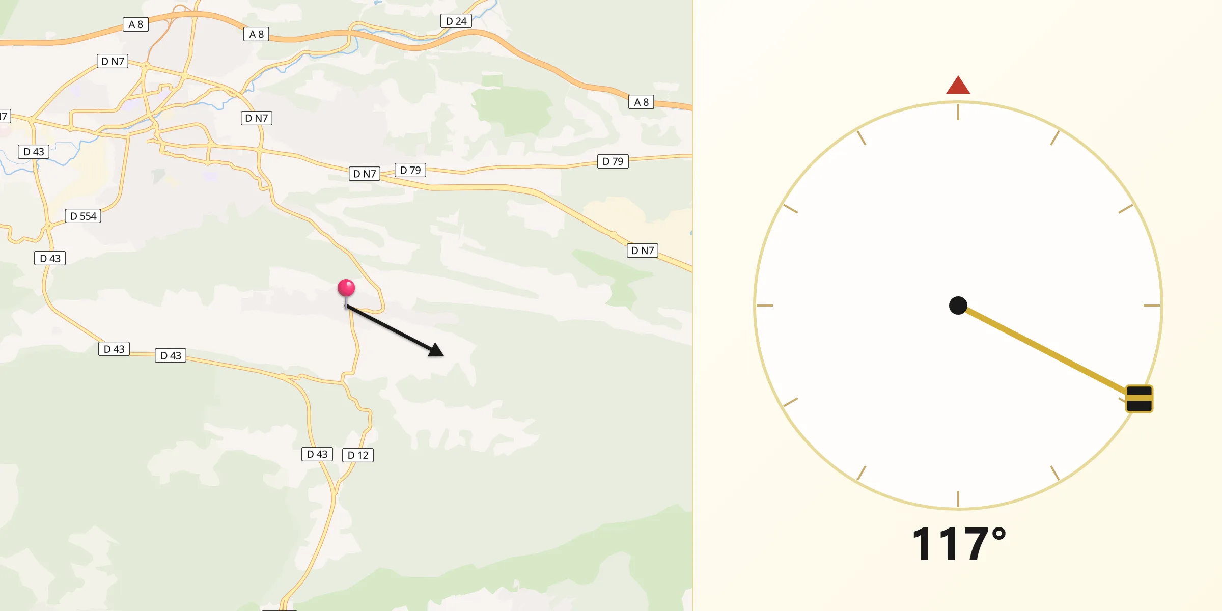 Direction vers la Qibla depuis Camps-la-Source