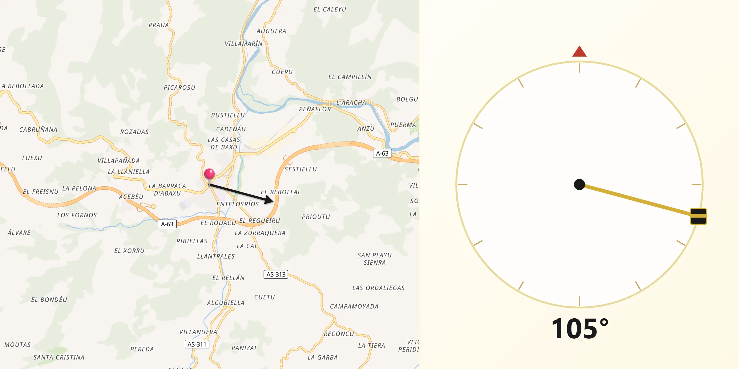 Dirección de la Qibla desde Grado