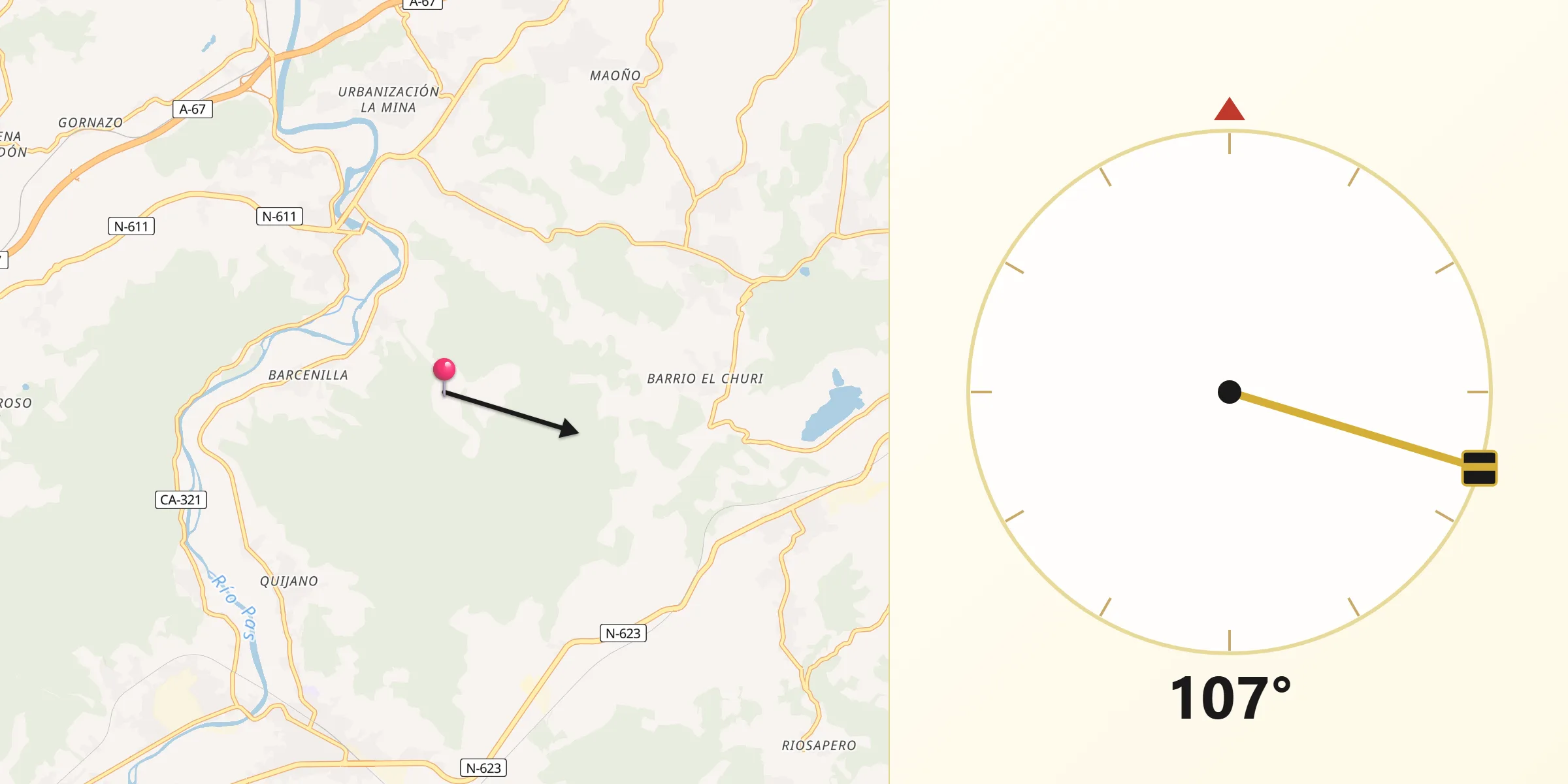Dirección de la Qibla desde Piélagos