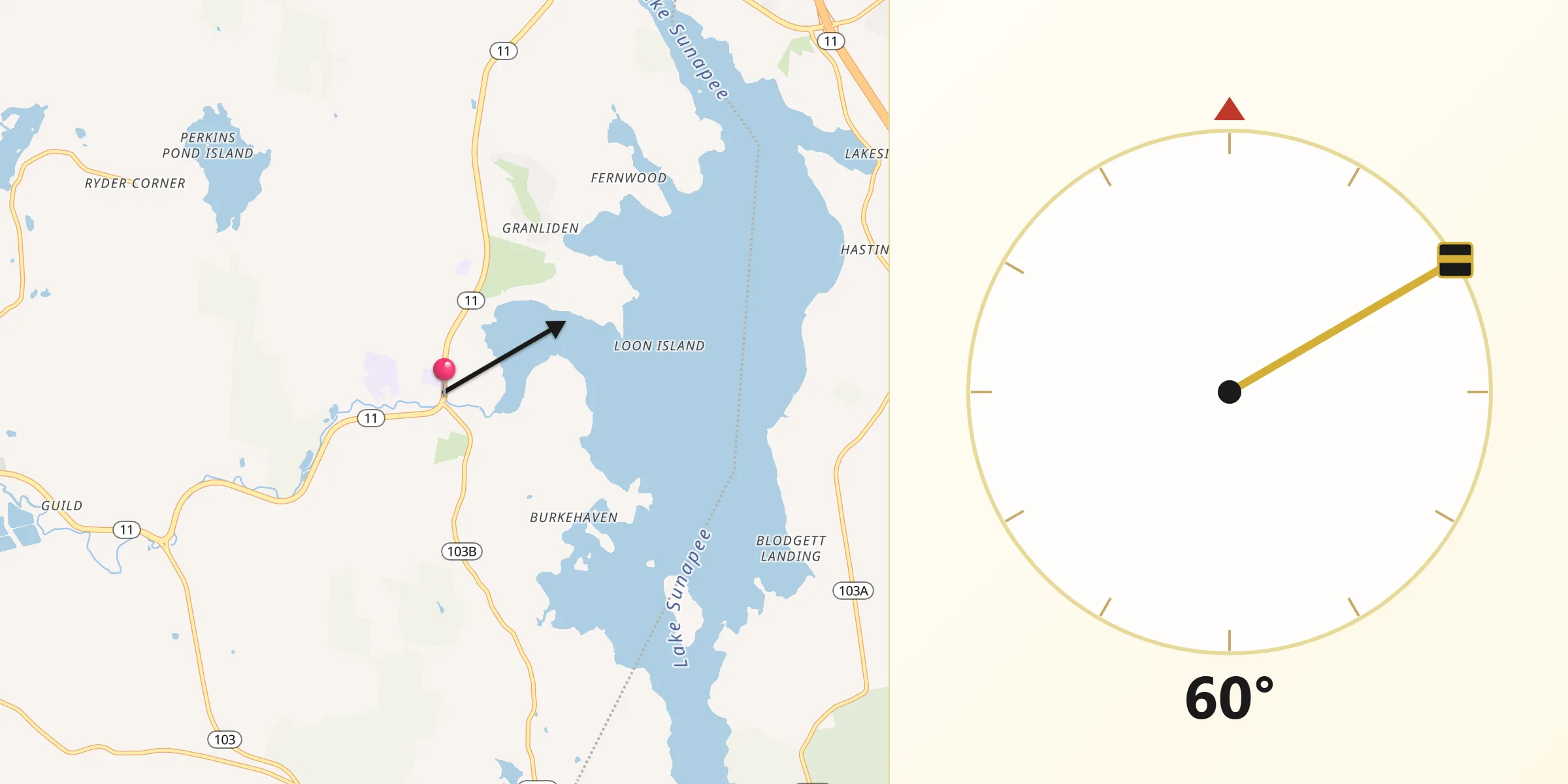 Qibla Direction from Sunapee