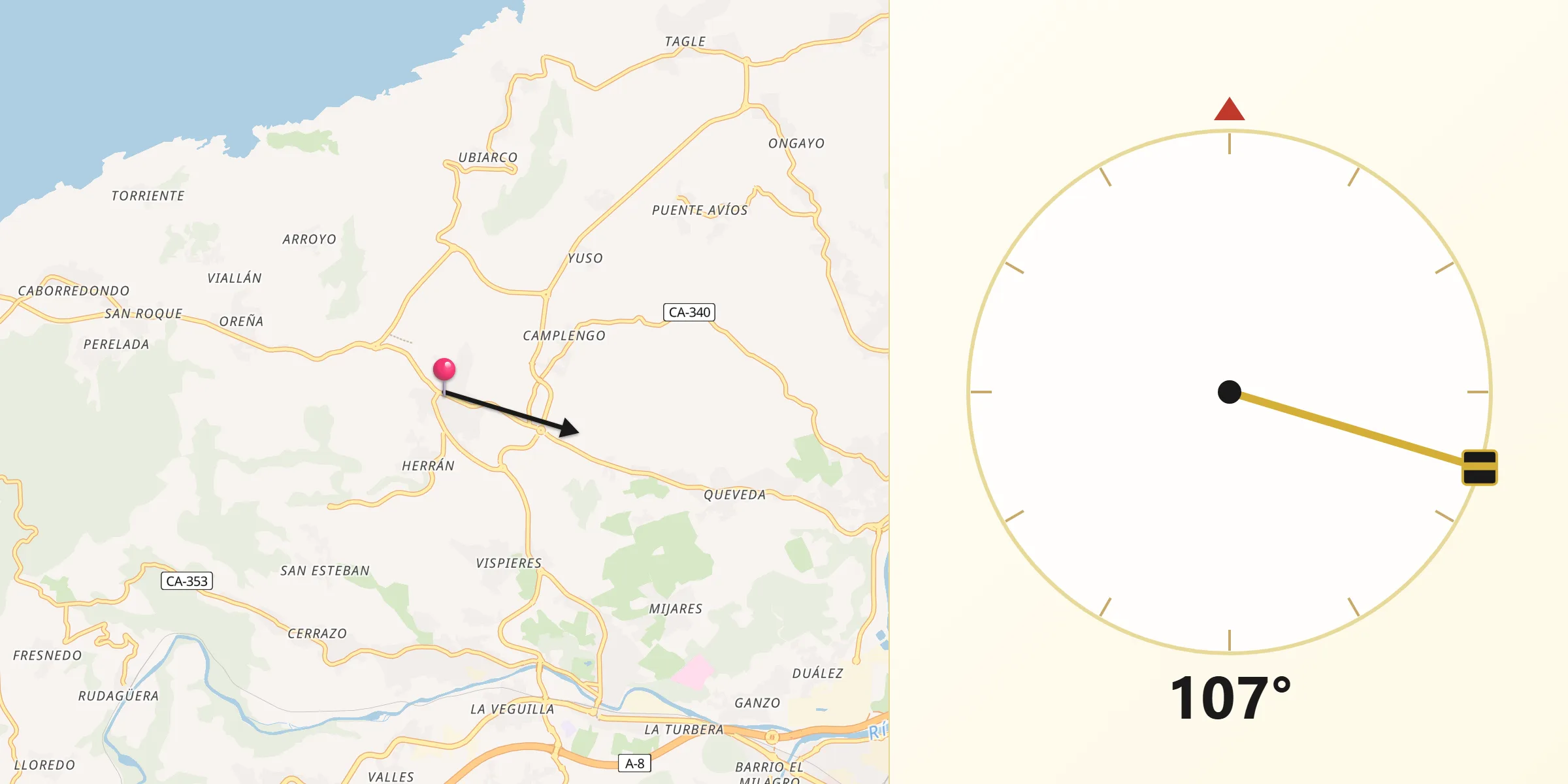 Dirección de la Qibla desde Santillana
