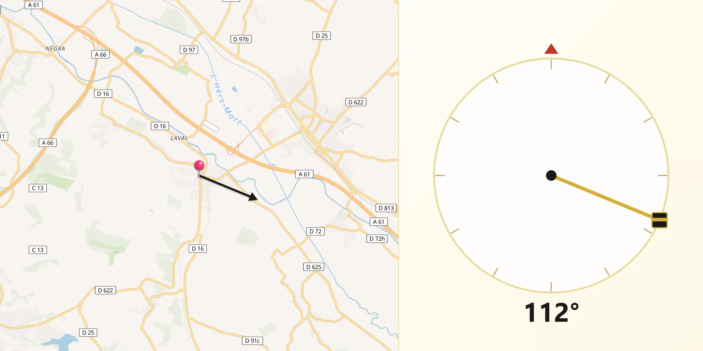 Direction vers la Qibla depuis Gardouch
