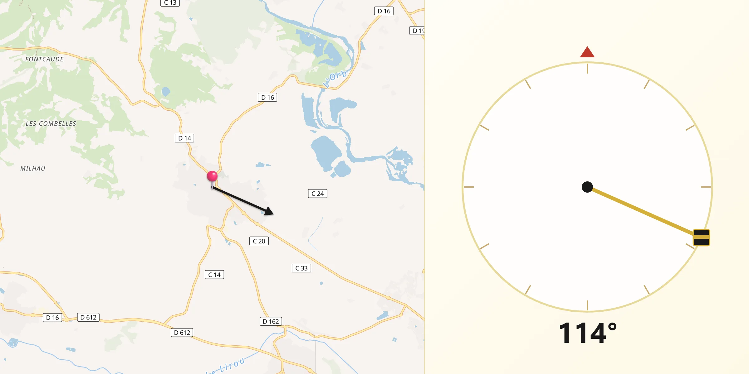 Direction vers la Qibla depuis Cazouls-lès-Béziers