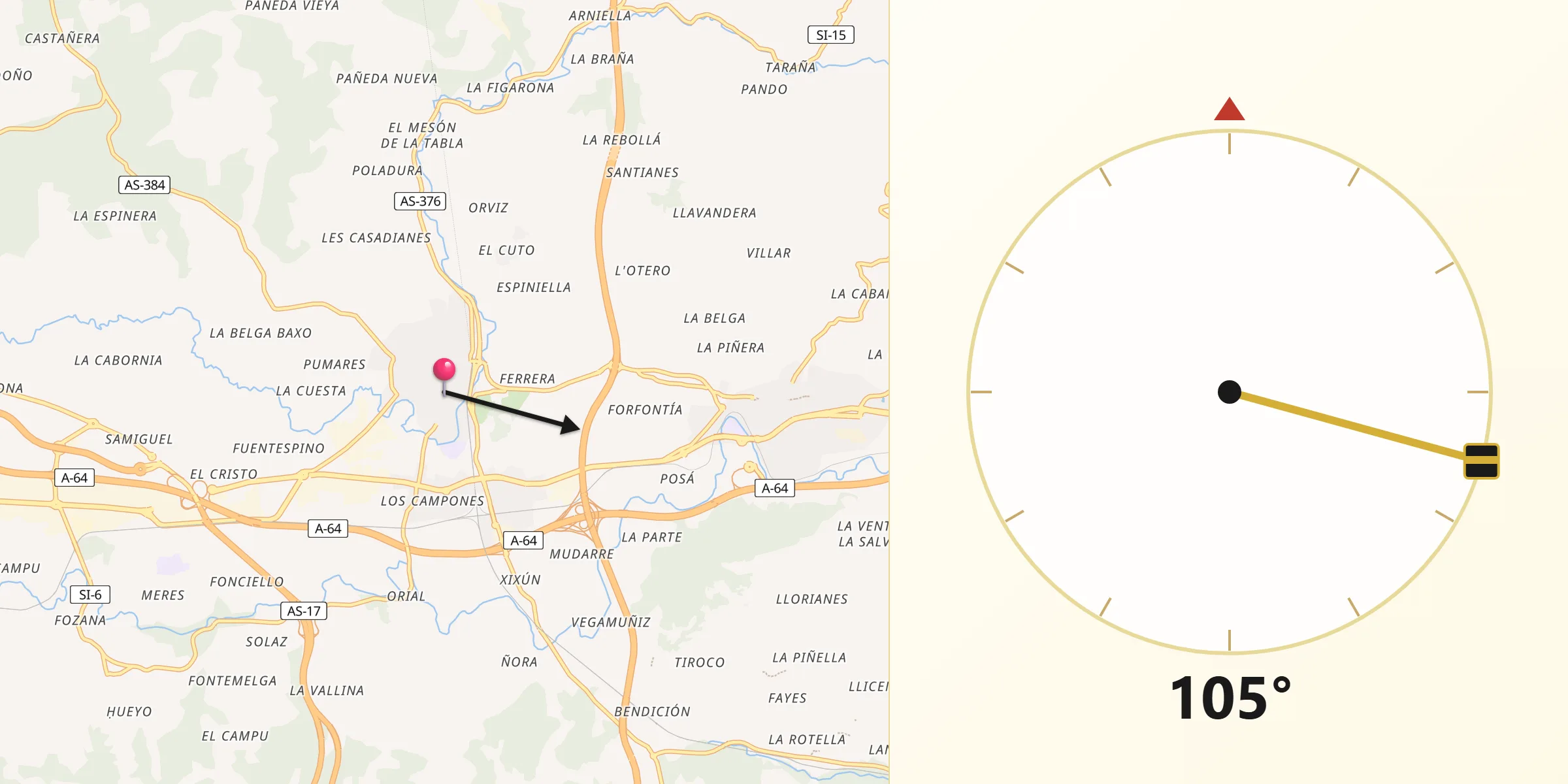 Dirección de la Qibla desde Noreña