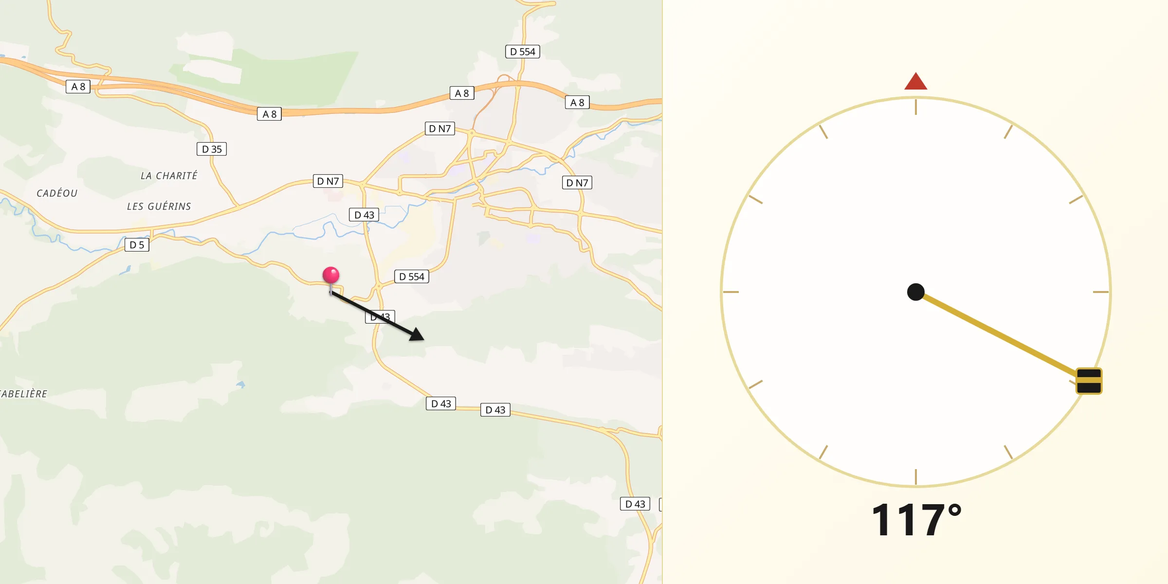 Direction vers la Qibla depuis La Celle