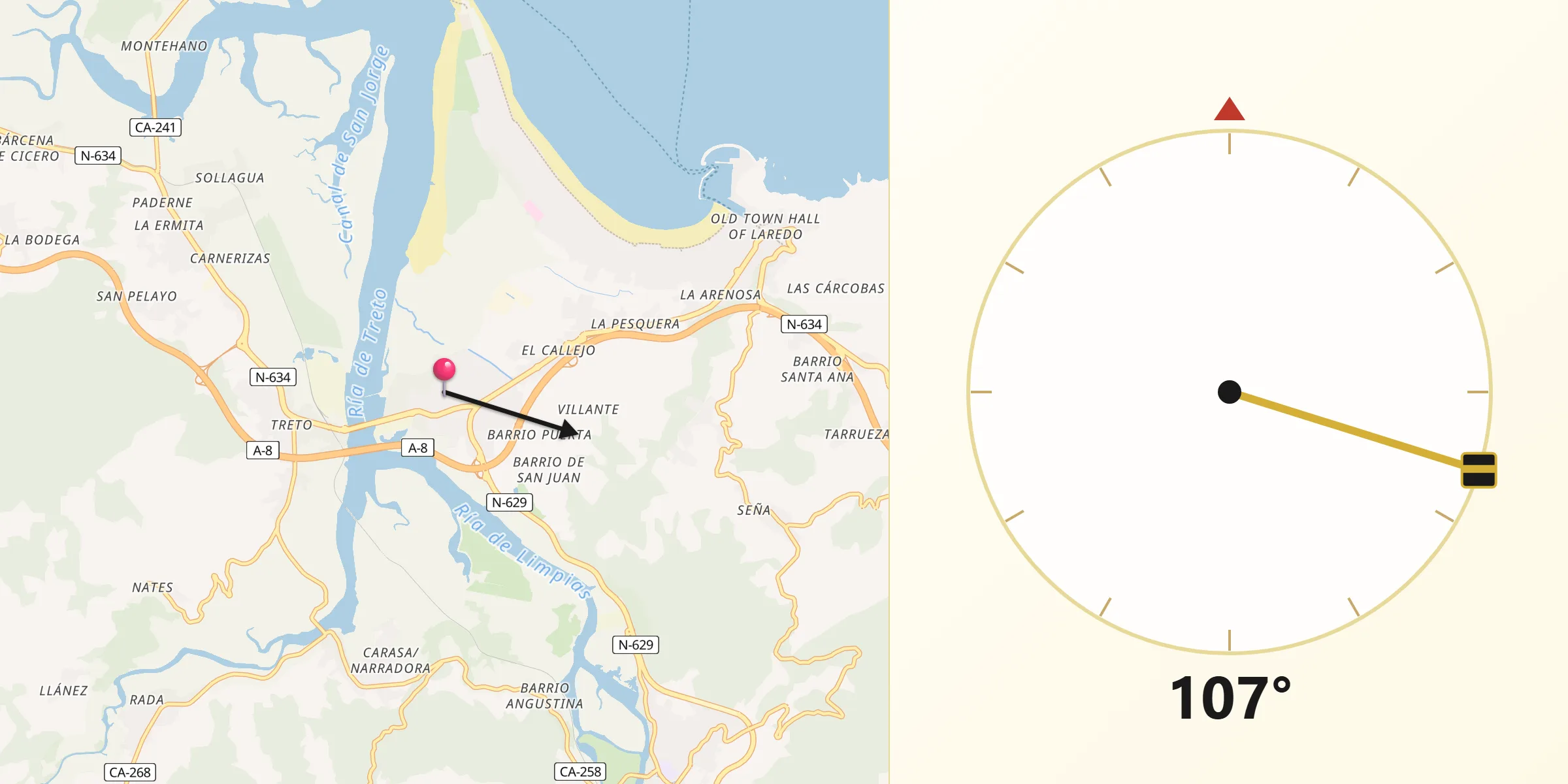 Dirección de la Qibla desde Colindres