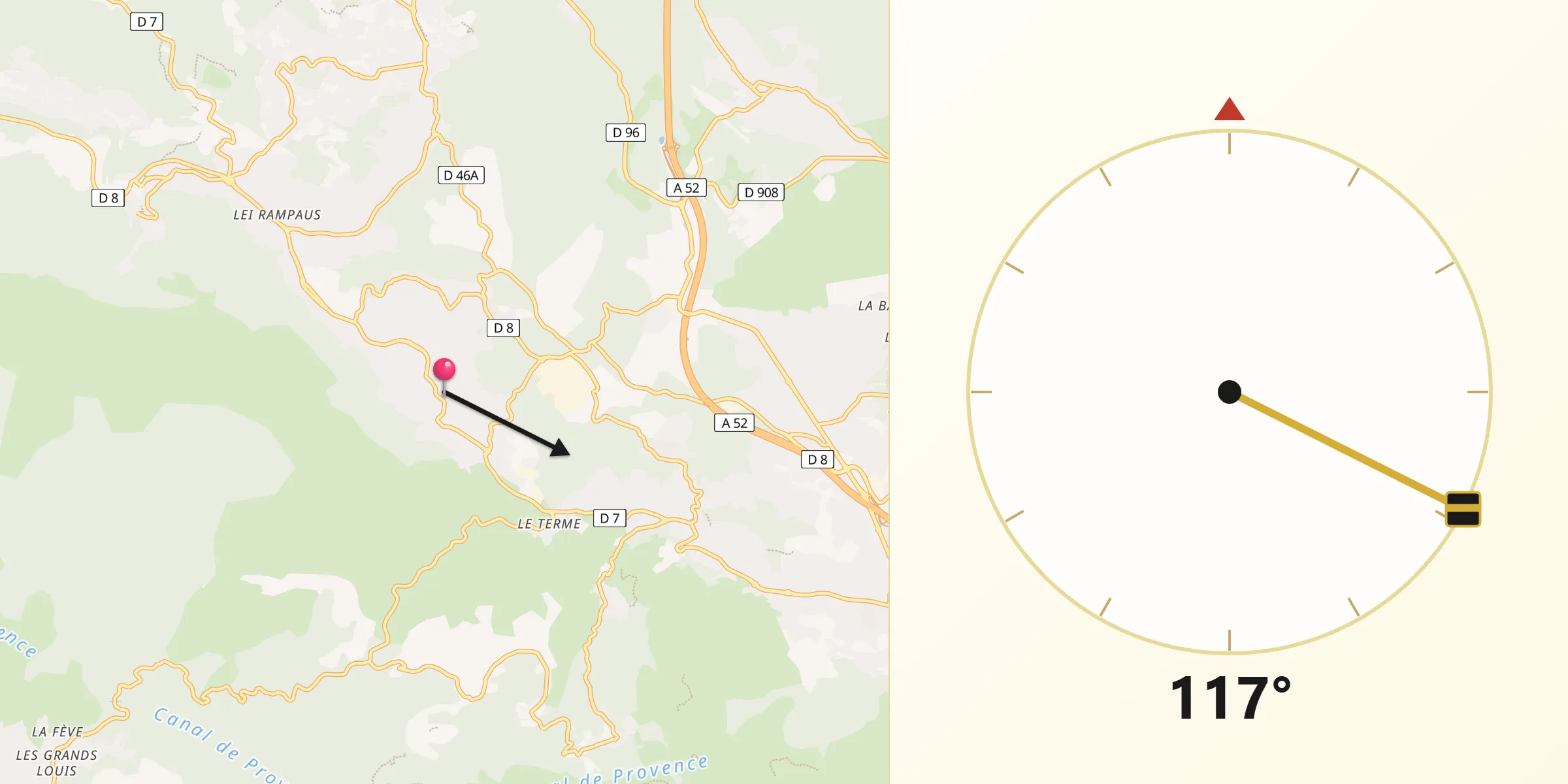 Direction vers la Qibla depuis Cadolive