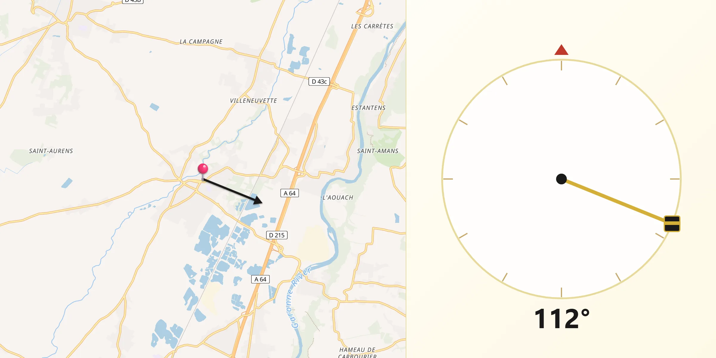 Direction vers la Qibla depuis Lavernose-Lacasse