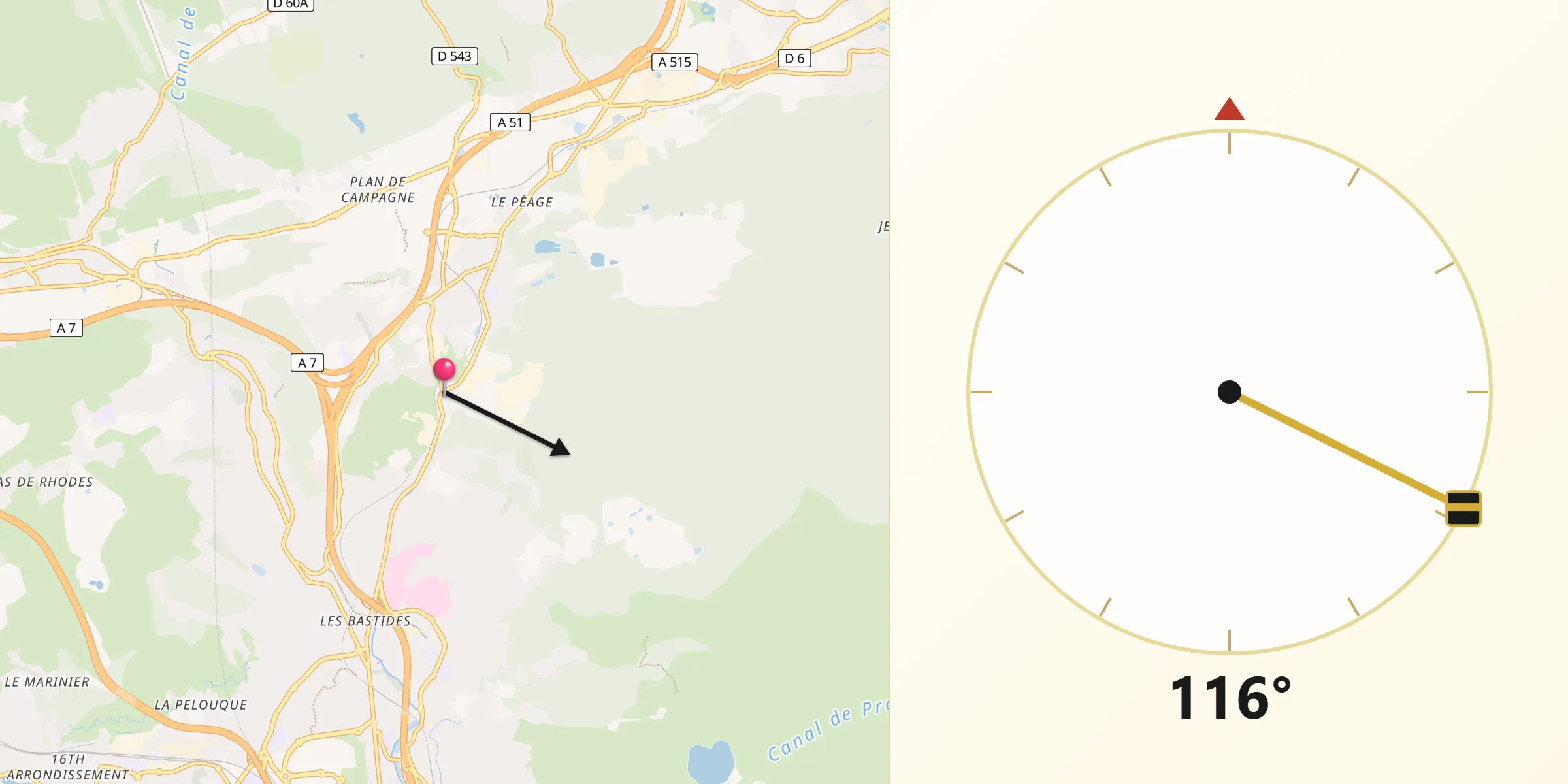 Direction vers la Qibla depuis Septèmes-les-Vallons