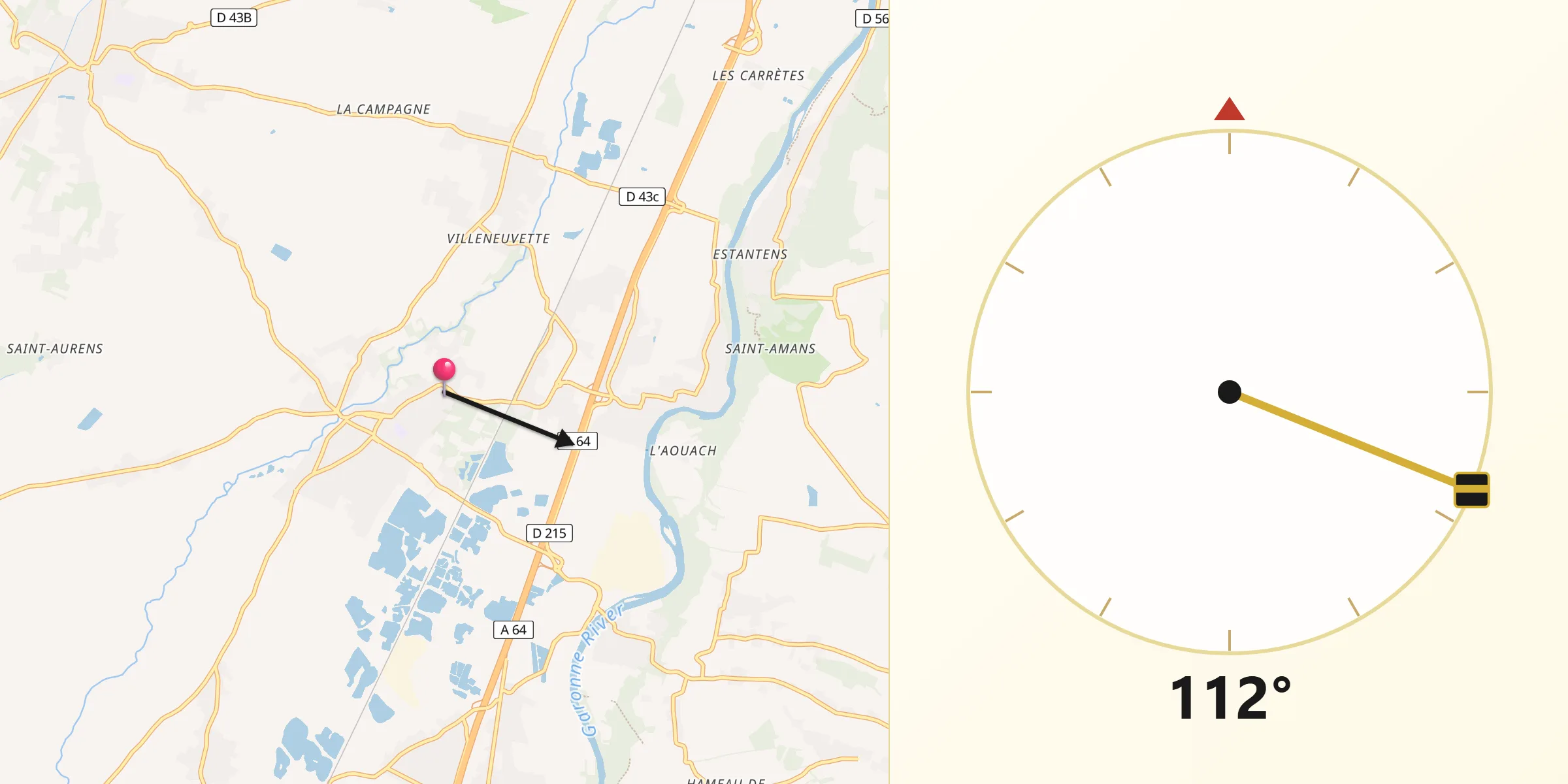 Direction vers la Qibla depuis Lacasse