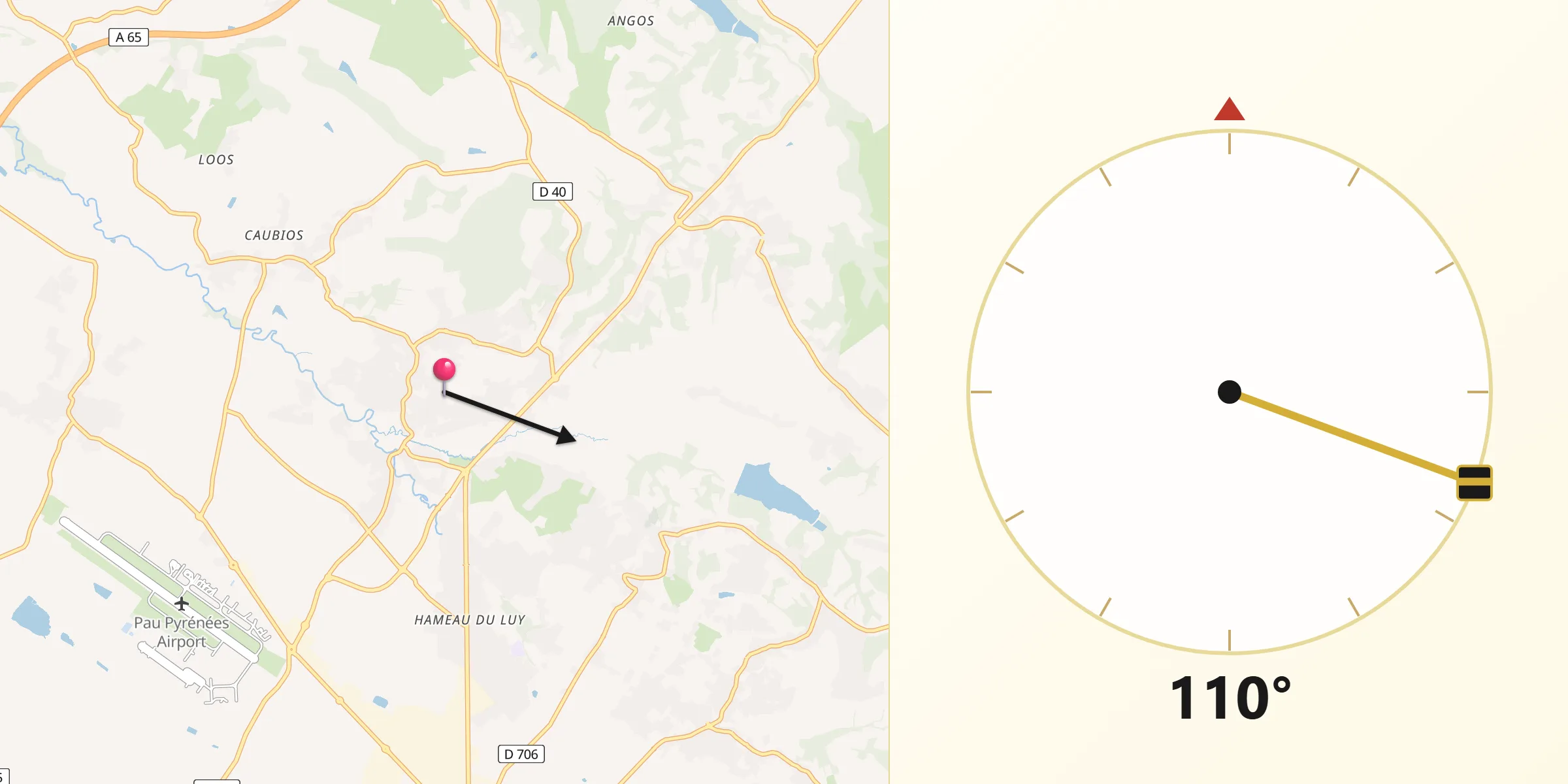 Direction vers la Qibla depuis Sauvagnon