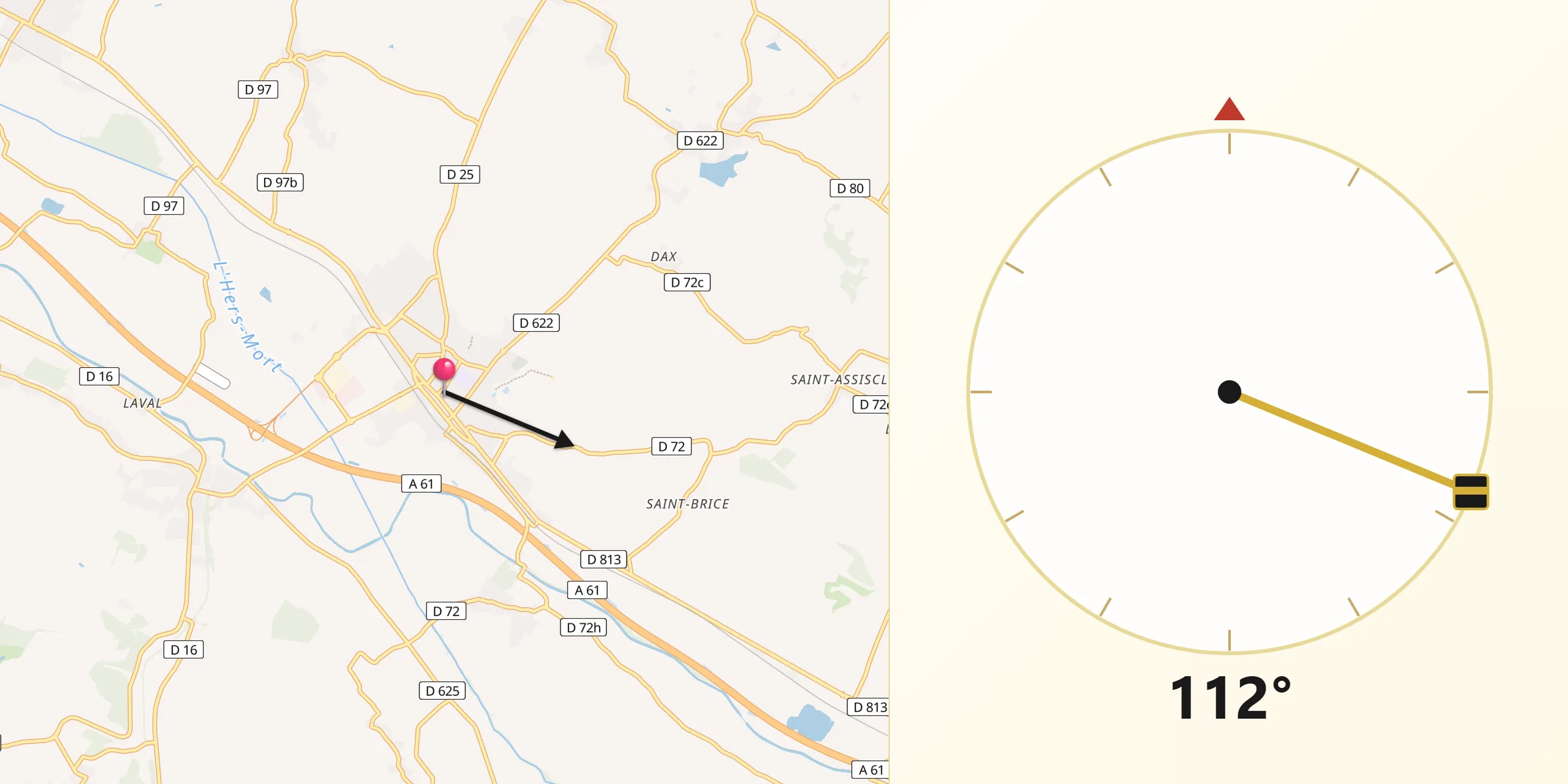 Direction vers la Qibla depuis Villefranche-de-Lauragais