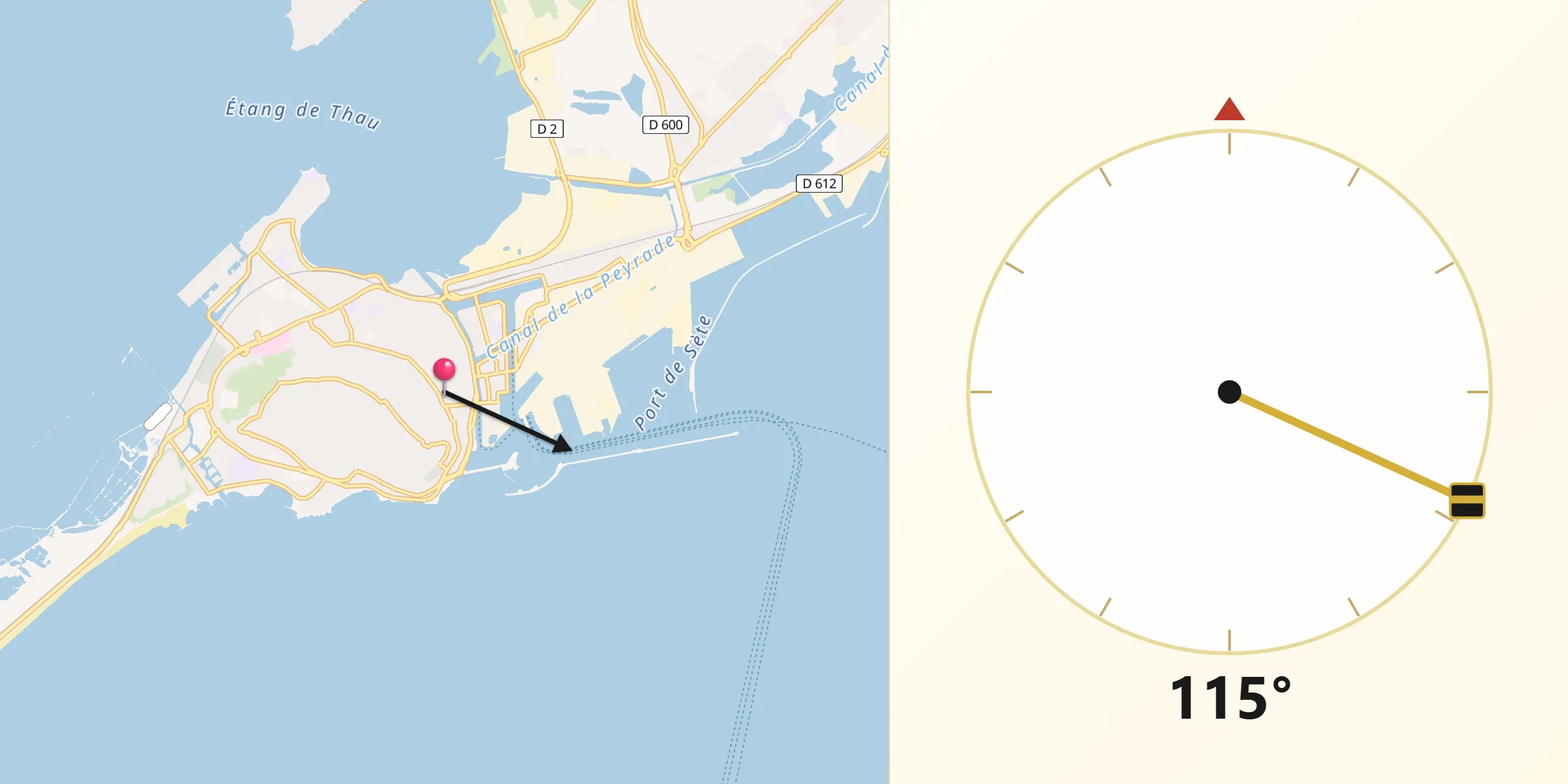 Direction vers la Qibla depuis Sète