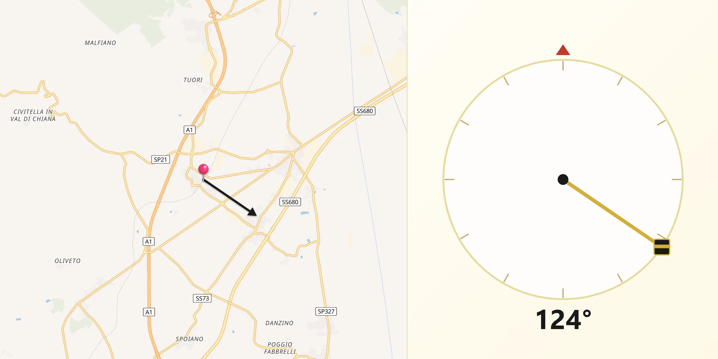 Direzione della Qibla da Badia al Pino