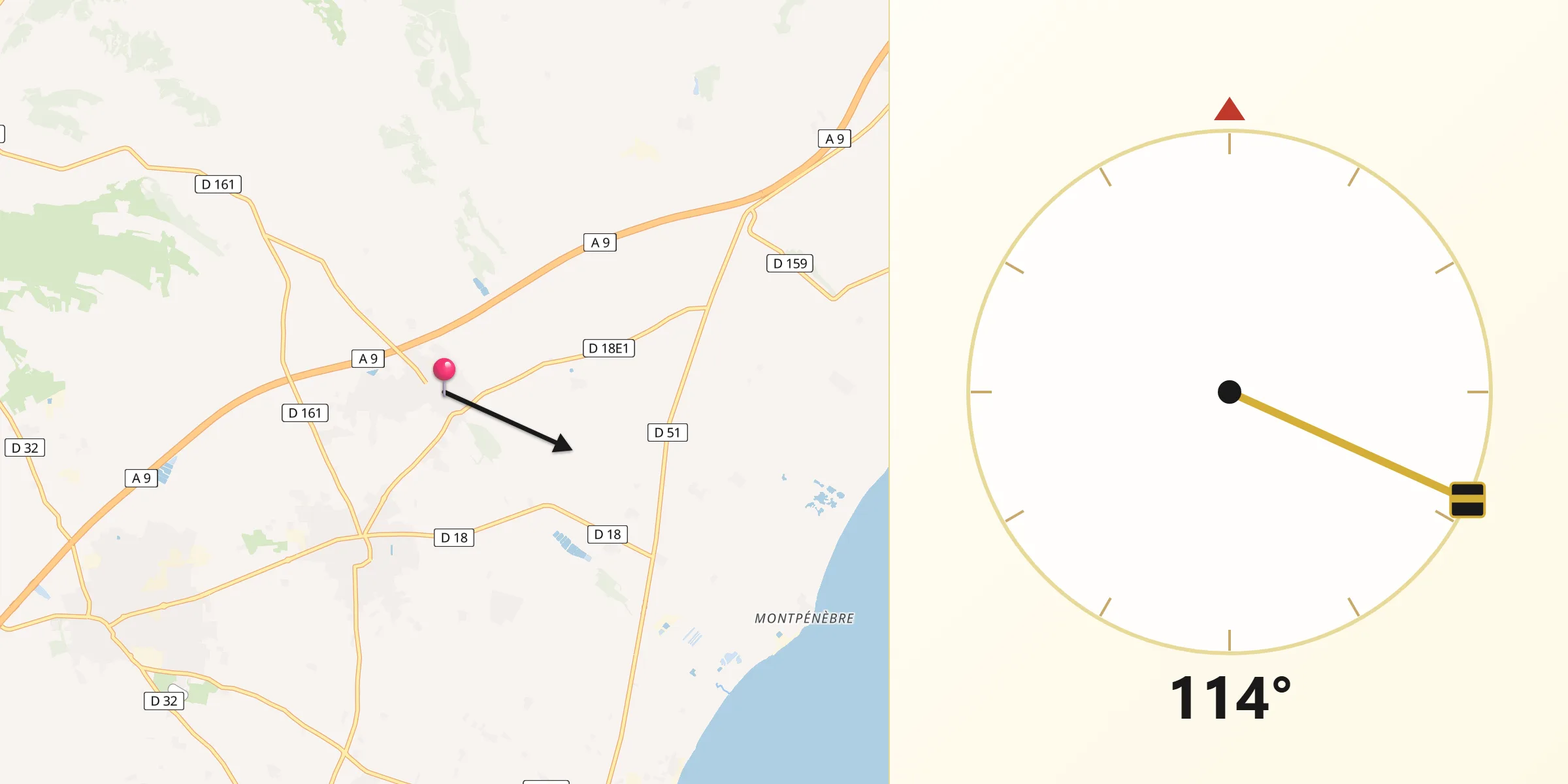 Direction vers la Qibla depuis Pinet