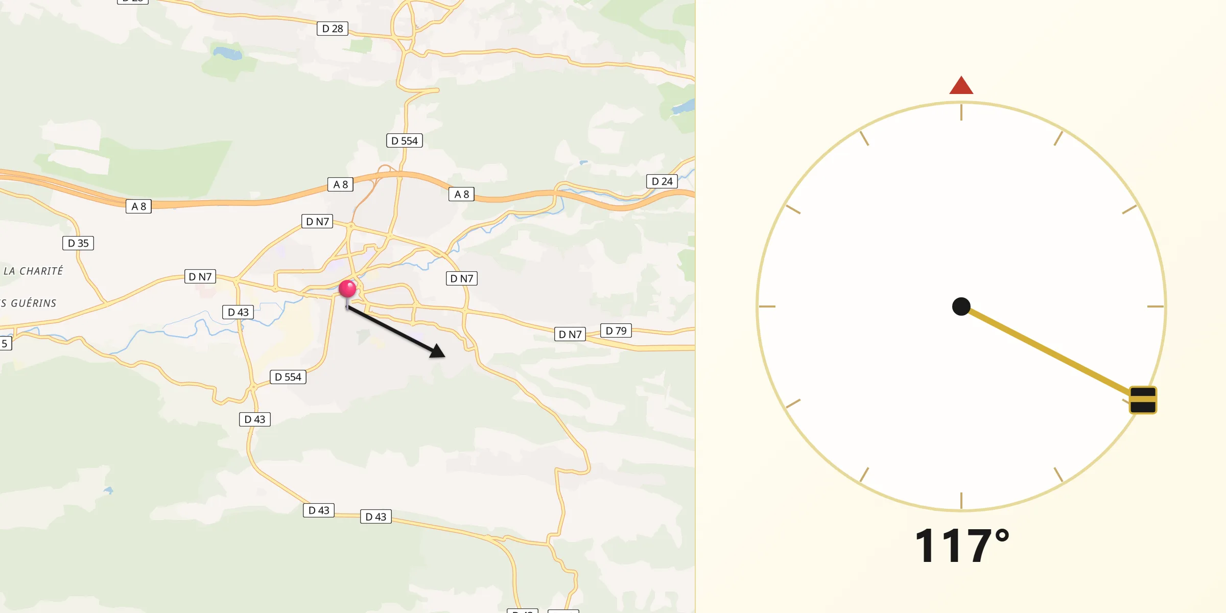 Direction vers la Qibla depuis Brignoles