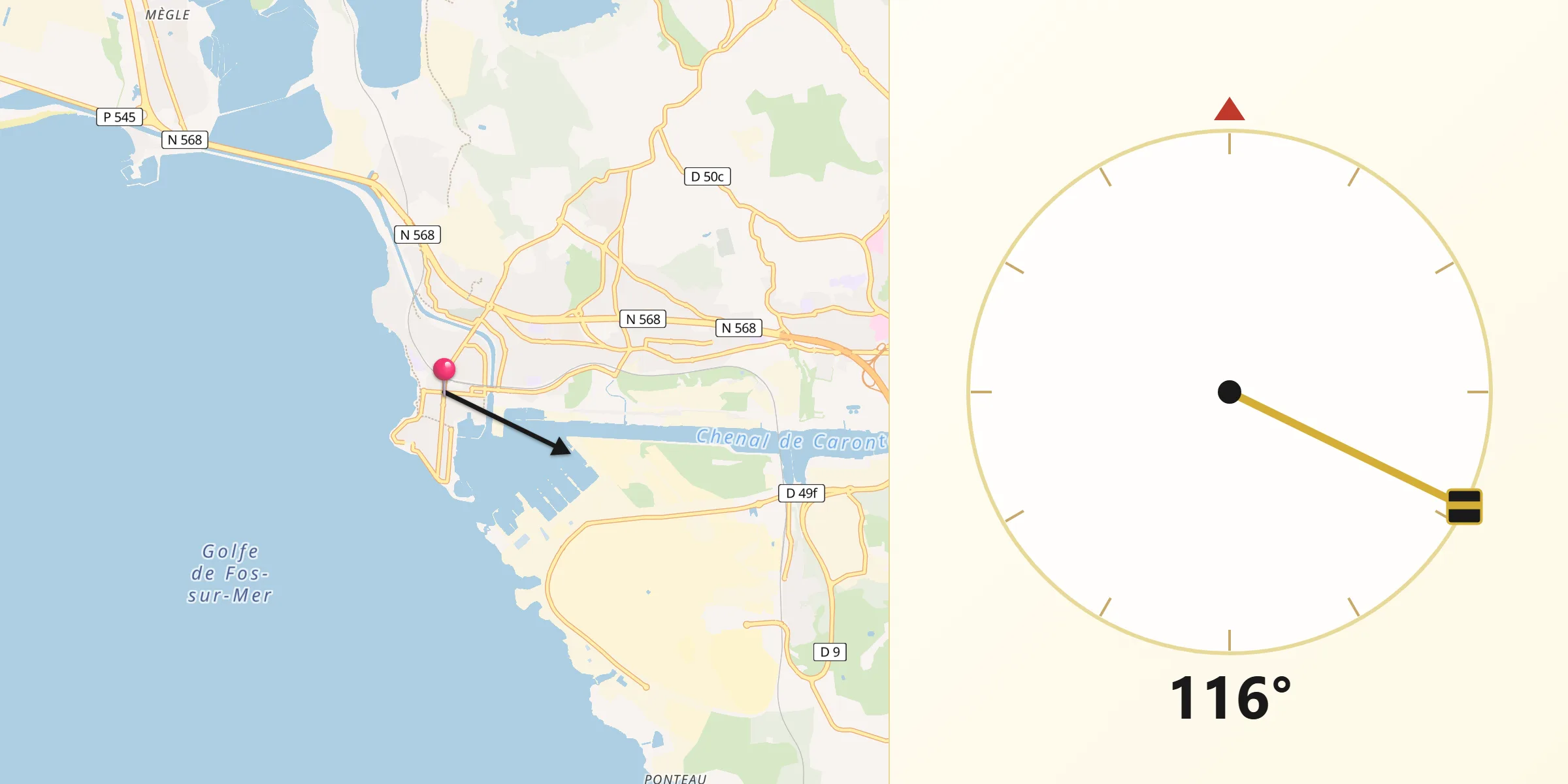 Direction vers la Qibla depuis Port-de-Bouc